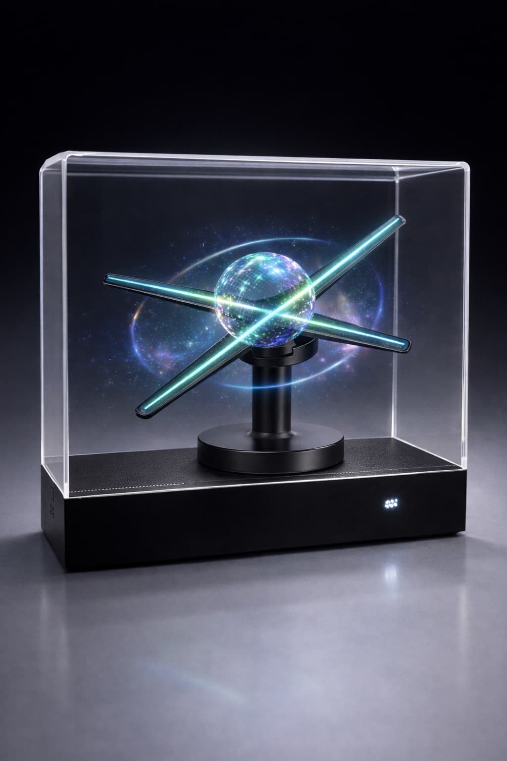 NexHolo display box showing a floating holographic globe