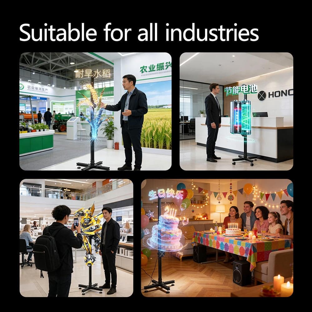 High Brightness Transparent Holographic Fans LED Display for Indoor Advertising Education with 3D Hologram Effect 120cm Option
