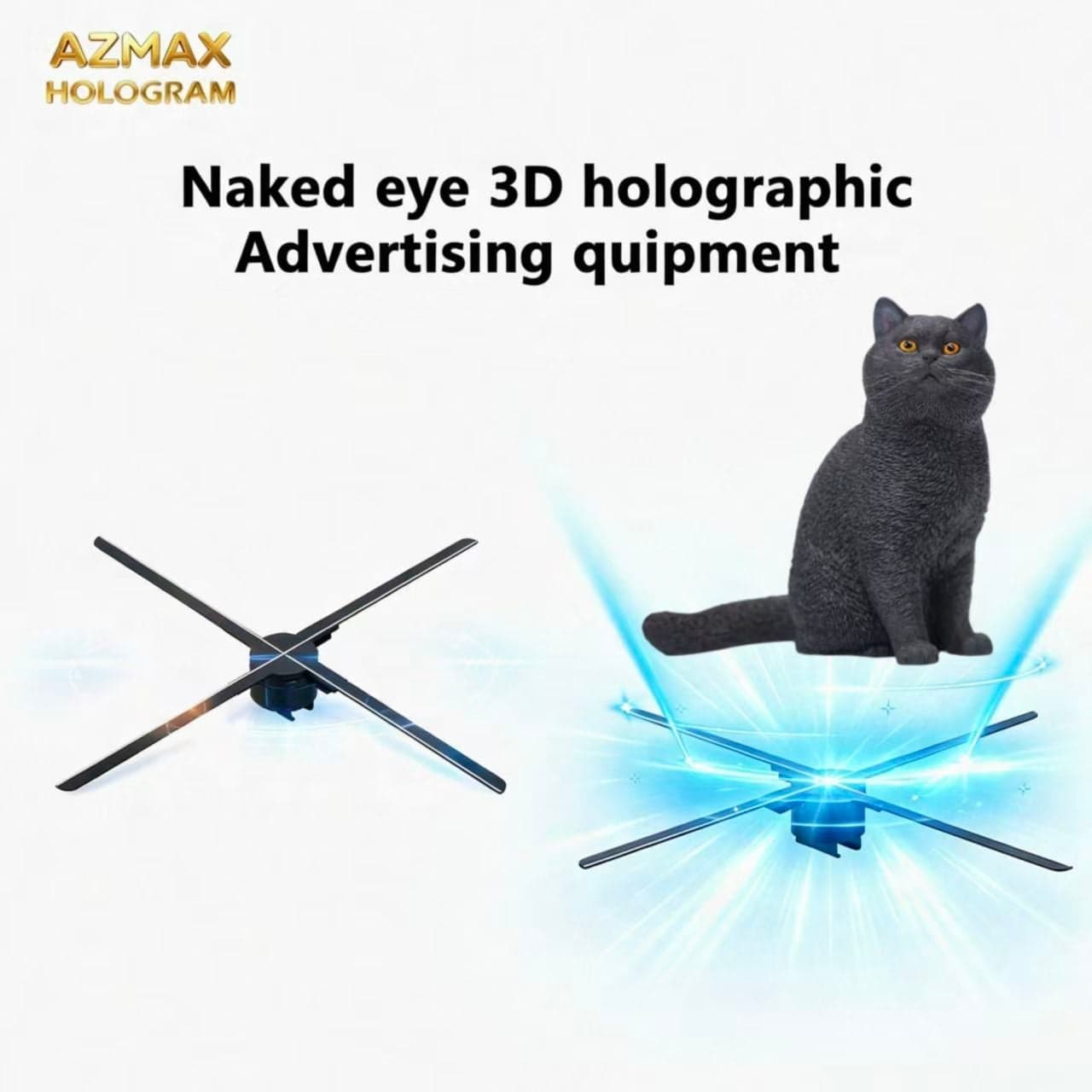AZMAX 100cm Outdoor Video Wall Advertising Equipment with 832LED Big Fans & 3D Hologram Projector 70cm Panel Size