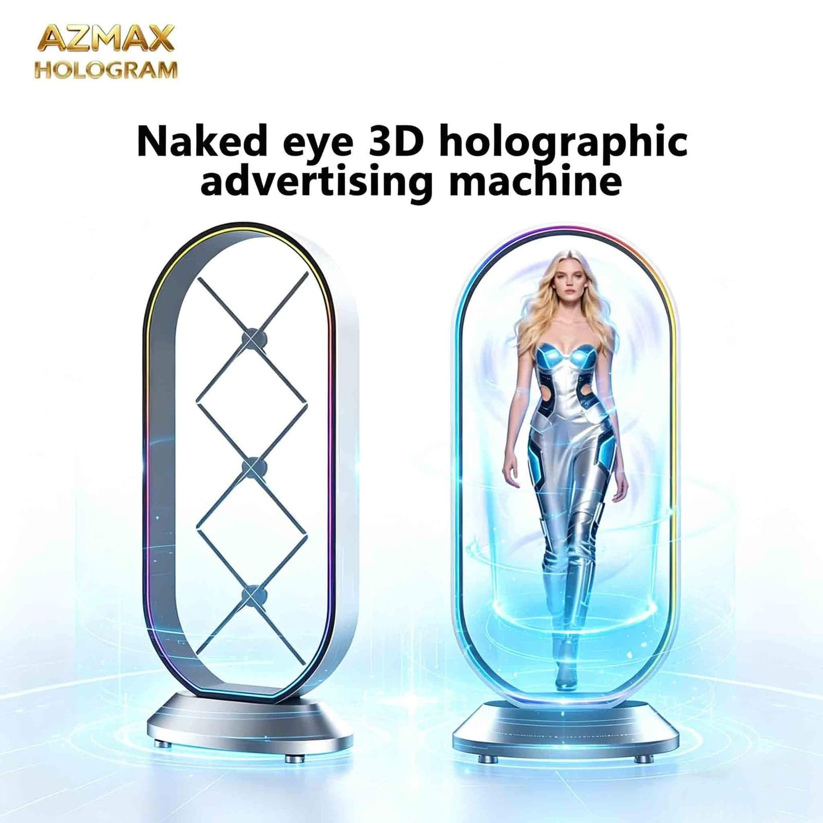 AZMAX 3840LED 3D Holographic Digital Human Projector Ransparent Led Display Screen Hologram Fan Advertising Equipment