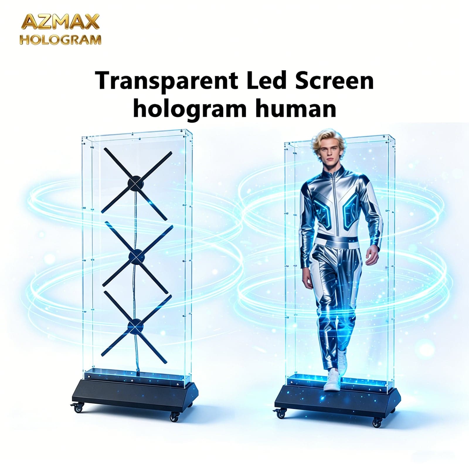 AZMAX 3D LED Fan Hologram Projector Transparent Led Display Screen Advertising Equipment Holographic Digital Human Cabin