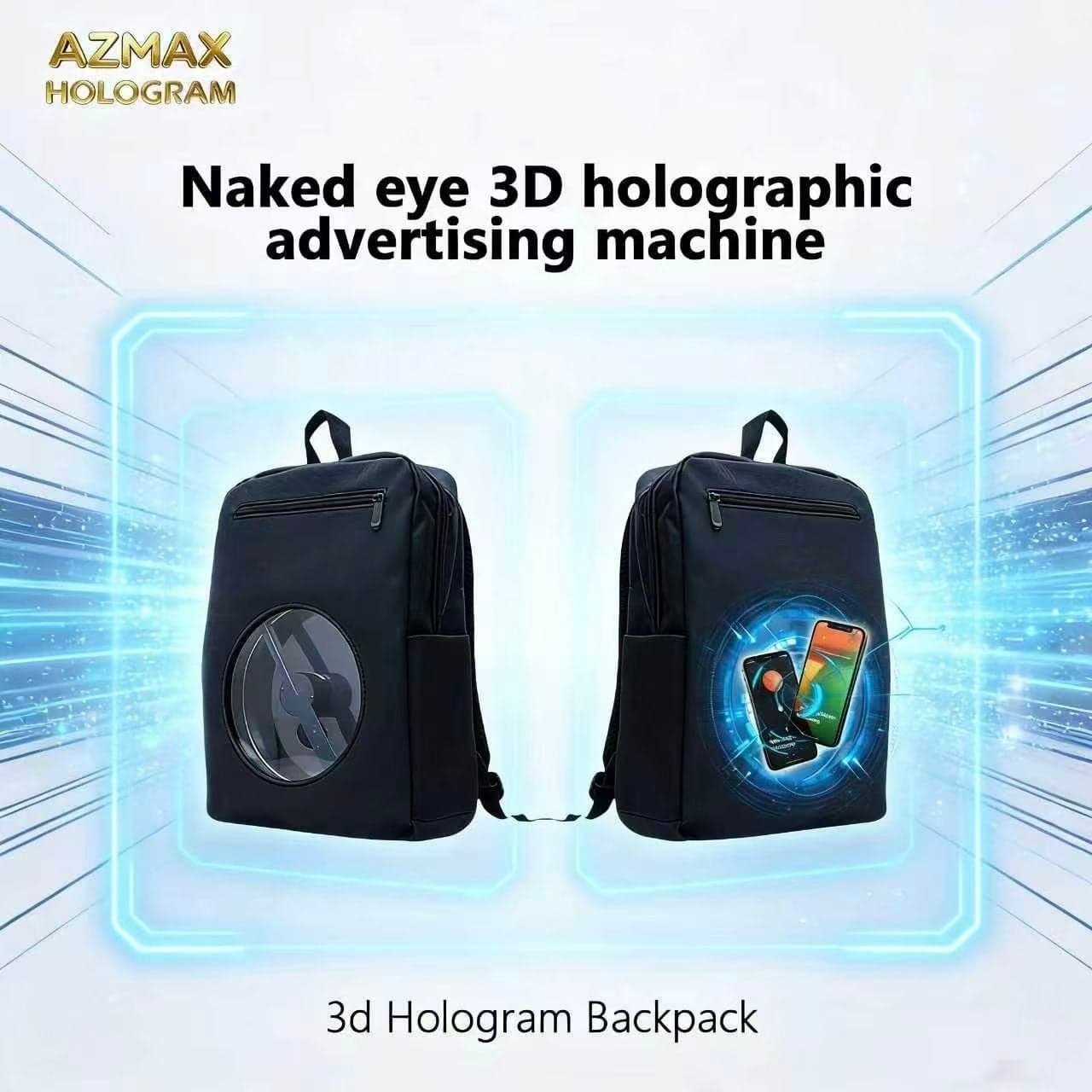 AZMAX 3D Hologram Fan Mobile Advertising Backpack Replaceable Content Capable Displaying Outdoor Advertising Images Videos OEM