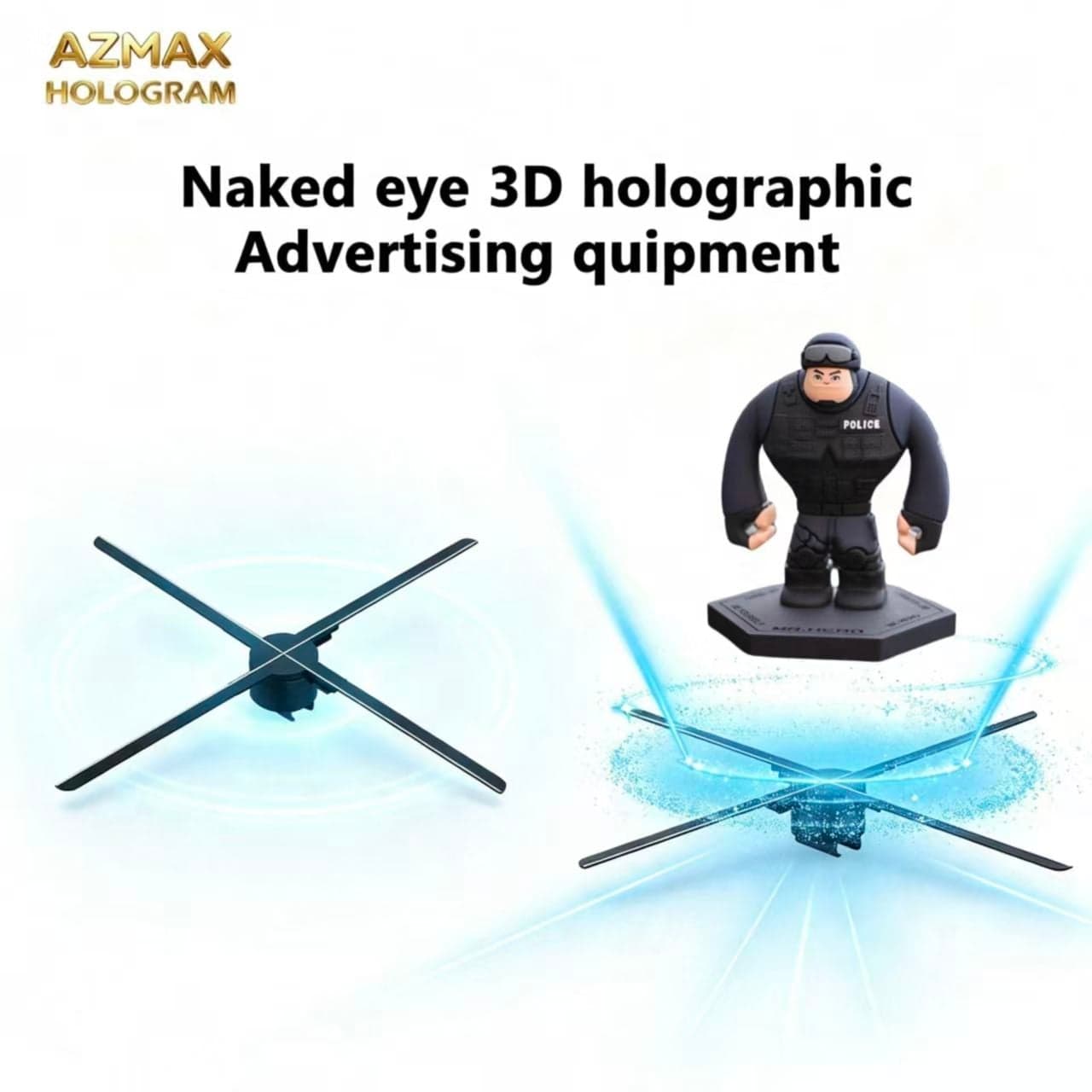 AZMAX 50cm 768LED 3D Holographic Fan with Music Connectivity OTA Advertising Display 3D Hologram Projector Fan Led Display