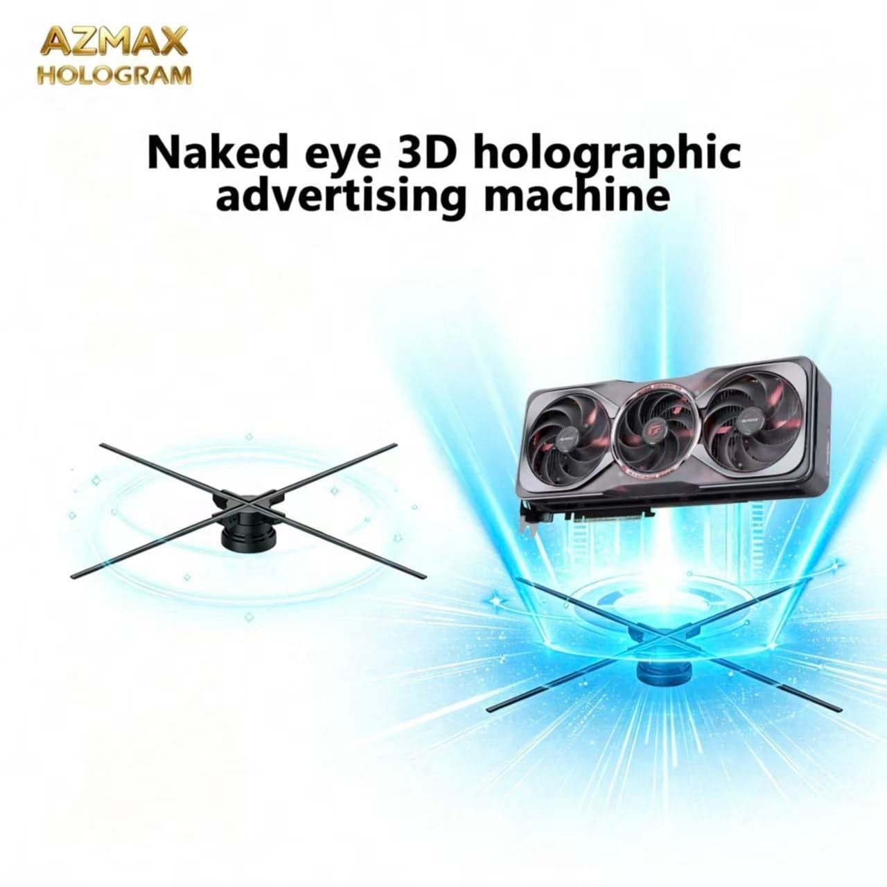 AZMAX 100CM WIFI LED 3D Holographic Projector 1184Pcs Indoor Fan Display 4K Brightness Advertising Education OEM Supply 0.2mm