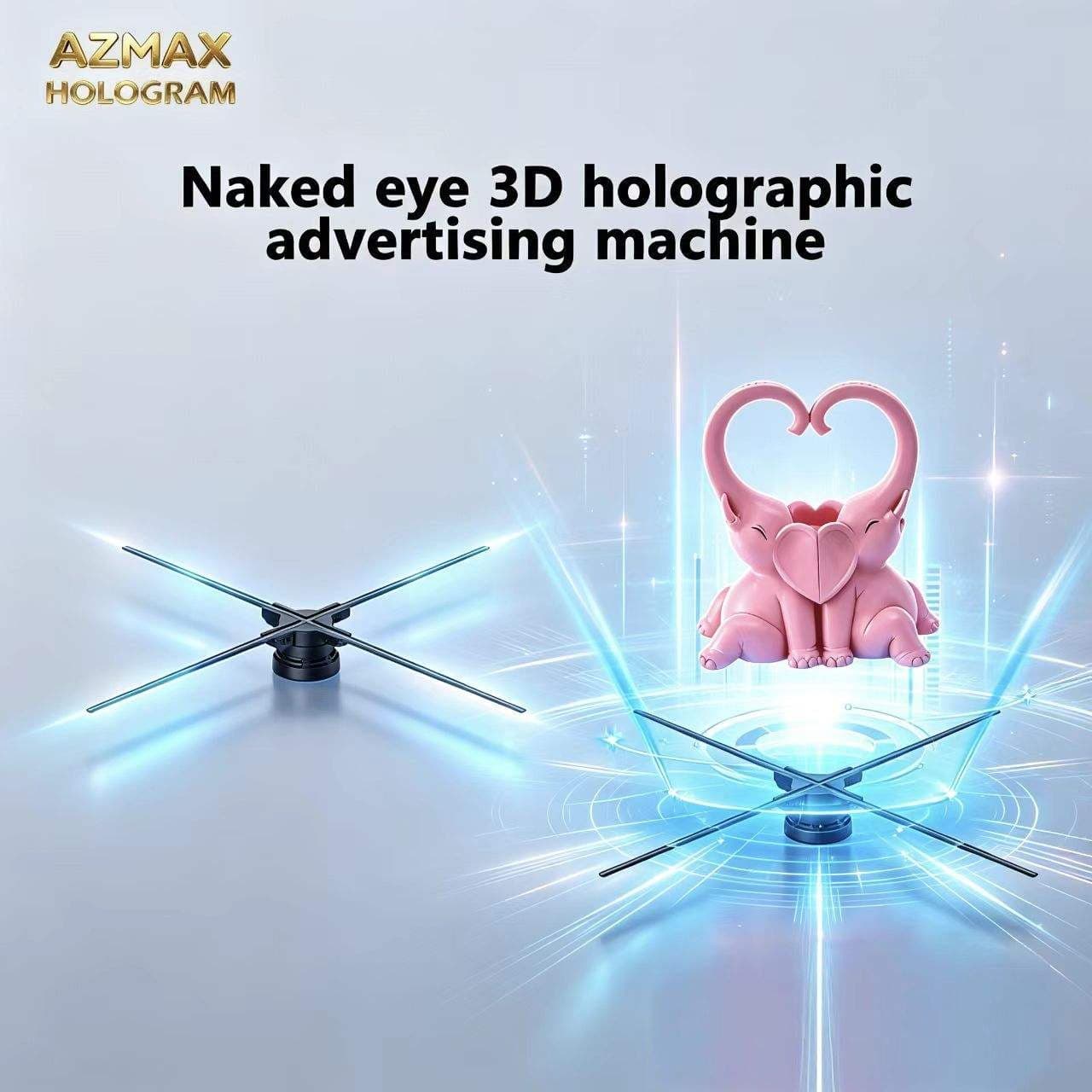 AZMAX Bluetooth/Wired 3D LED Projector 65CM Holographic Display Light Panel Indoor OEM Advertising Bars Parties Xmas Hologram