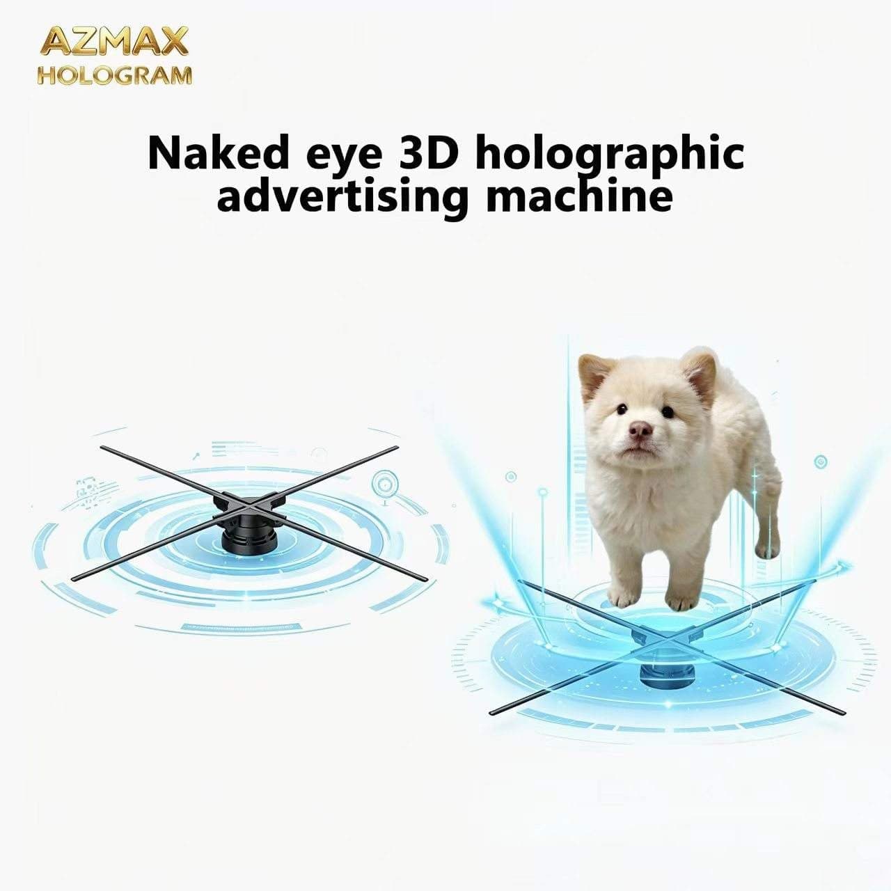 AZMAX 52cm Indoor Advertising 3D Holographic LED Light Fan 1600*1024 Four Blades Wifi App Controlled Naked Eyes Education OEM