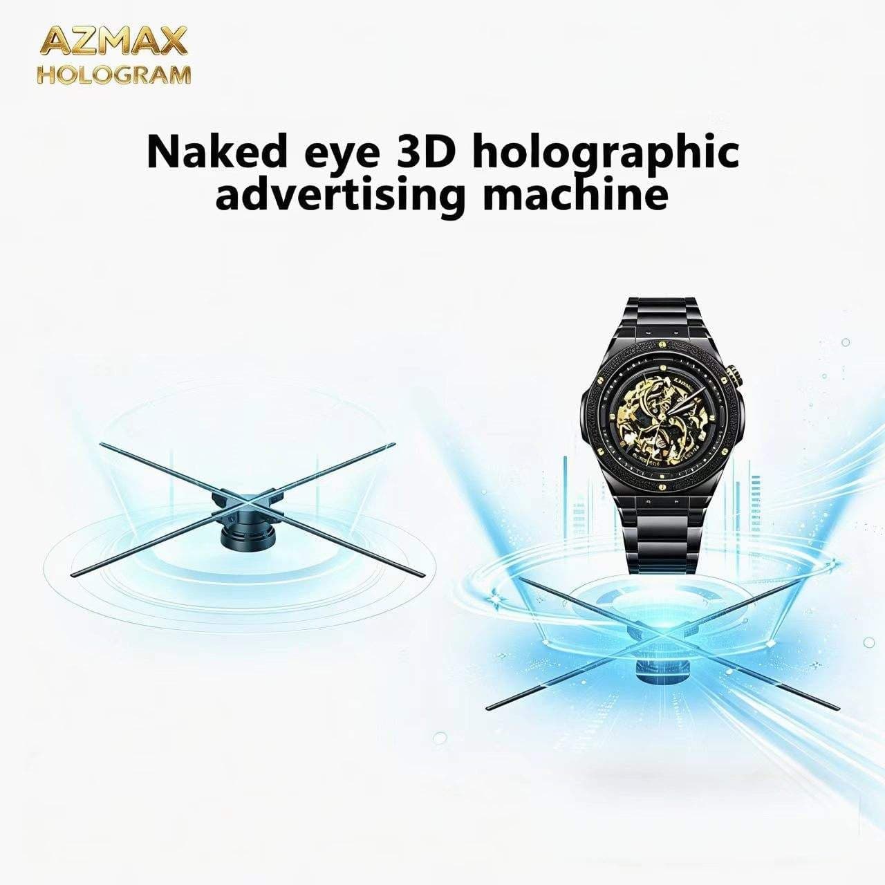 AZMAX 56cm 1104LED Logo Light 3D HD Hologram Fan Projector for Advertising Support Image Video for Shop Bar Party Business Store