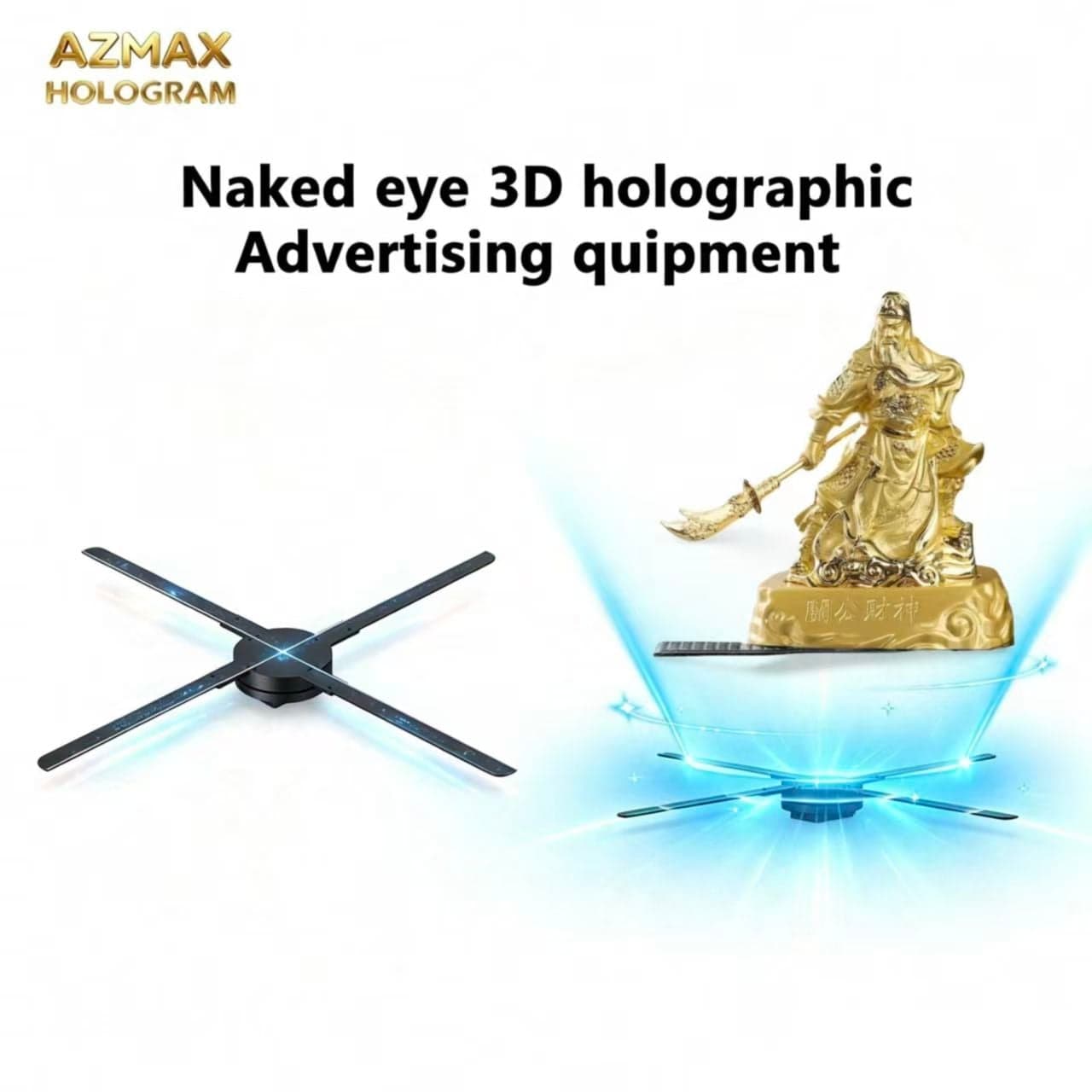 AZMAX 80cm 3D Holographic Fan 1280 LED 3D Splice Video Projector 3D Hologram Projector for Showroom Holograms 3D Hologram Fan