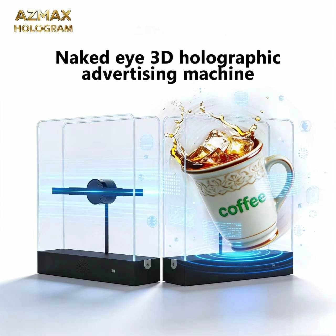 AZMAX 3D Hologram Advertising Fan Commercial Led Promotional Screen Future Digital Signage and Displays Programables for Shop