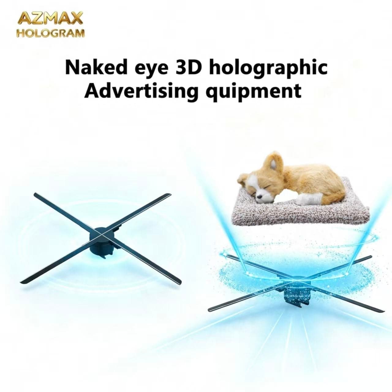 AZMAX 768LED 50cm Holographic Indoor Advertising Machine 3D Logo Light Video Remote Control Sign Player for Education OEM
