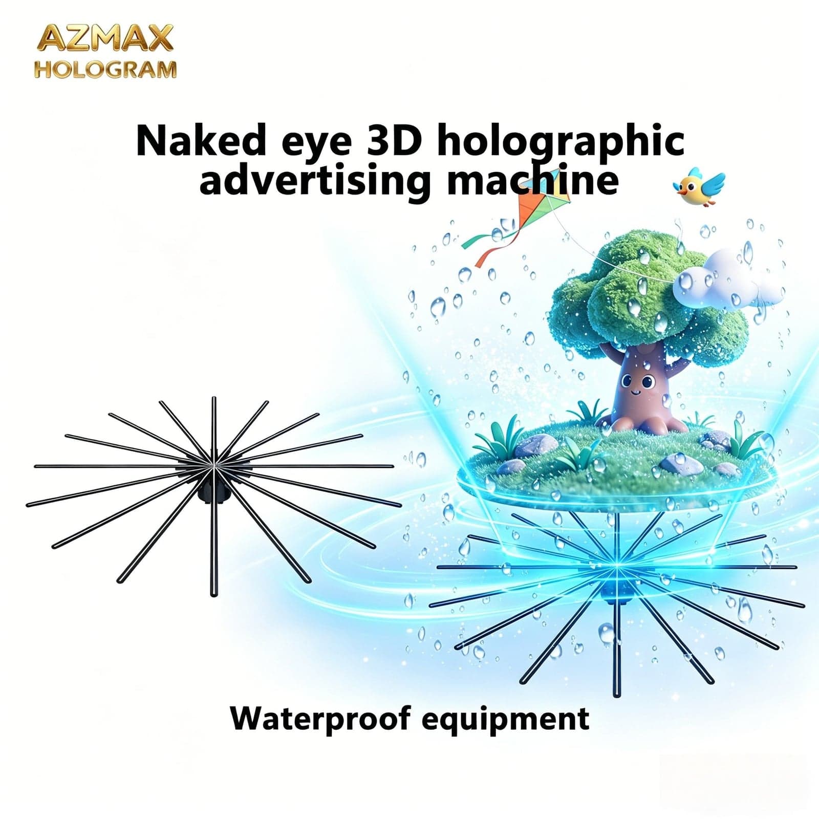 AZMAX 280CM 12288 Portable Indoor&Outdoor LED Display 16-Blade 3D LED Holofan for Advertising Hologram for Mall Education Park