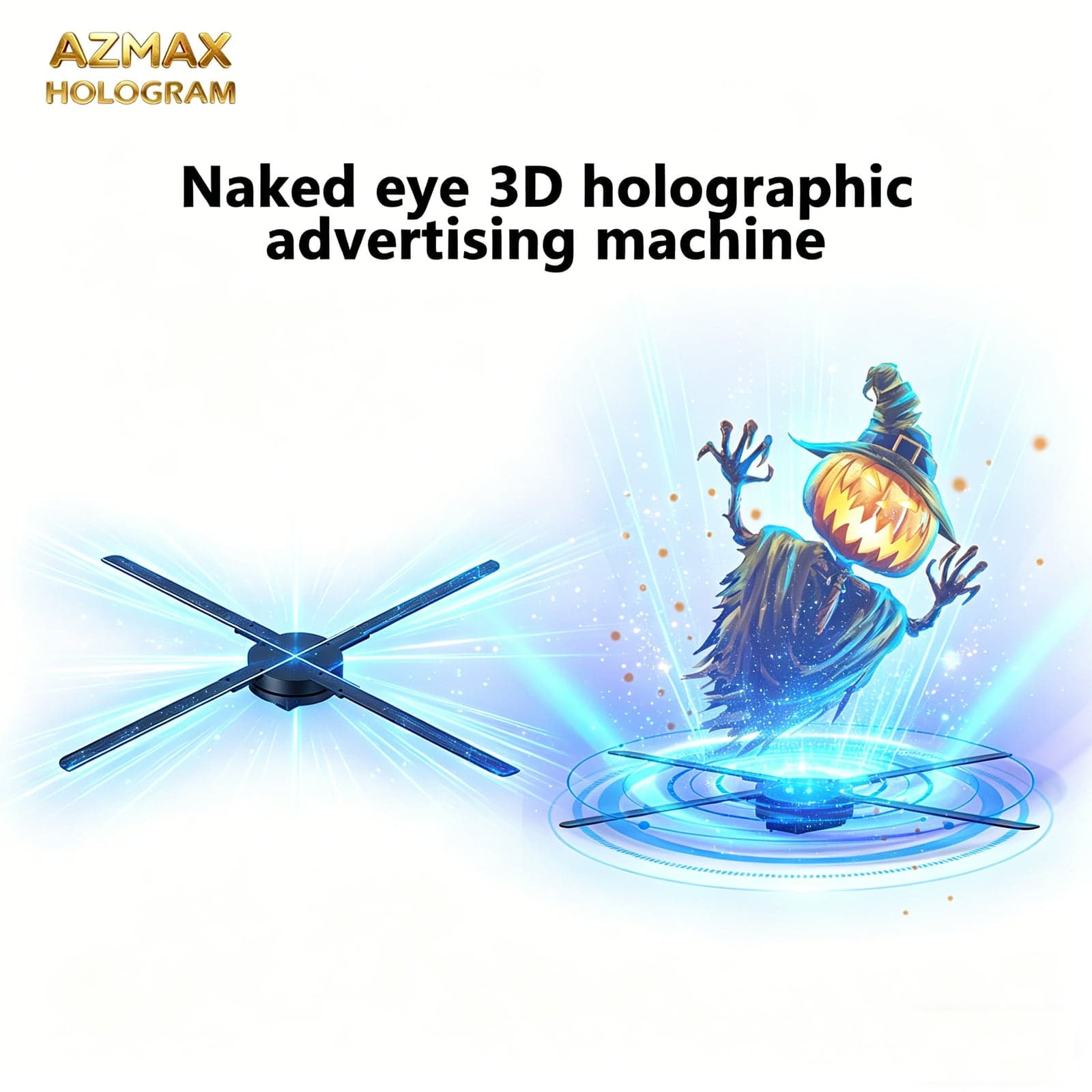 AZMAX 65cm 1280LED 3D Holographic Projector Fan Professional Hologram Advertising Equipment Transparent Led Display Screen