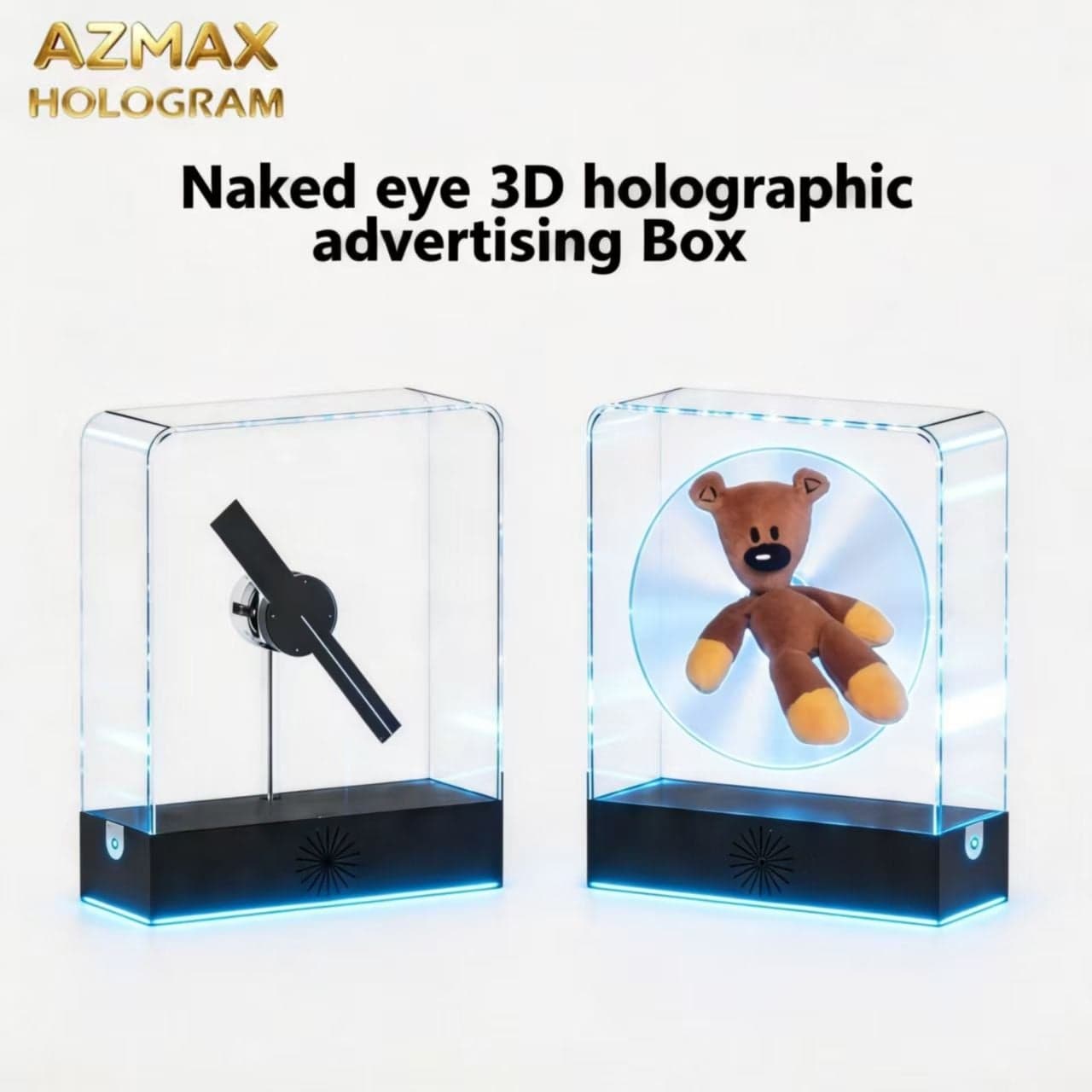 AZMAX 30CM 11inch HD Projector Display Case Portable Shopping Clothes Merchandise Stand Backdrops Display Racks 3D Hologram Fan