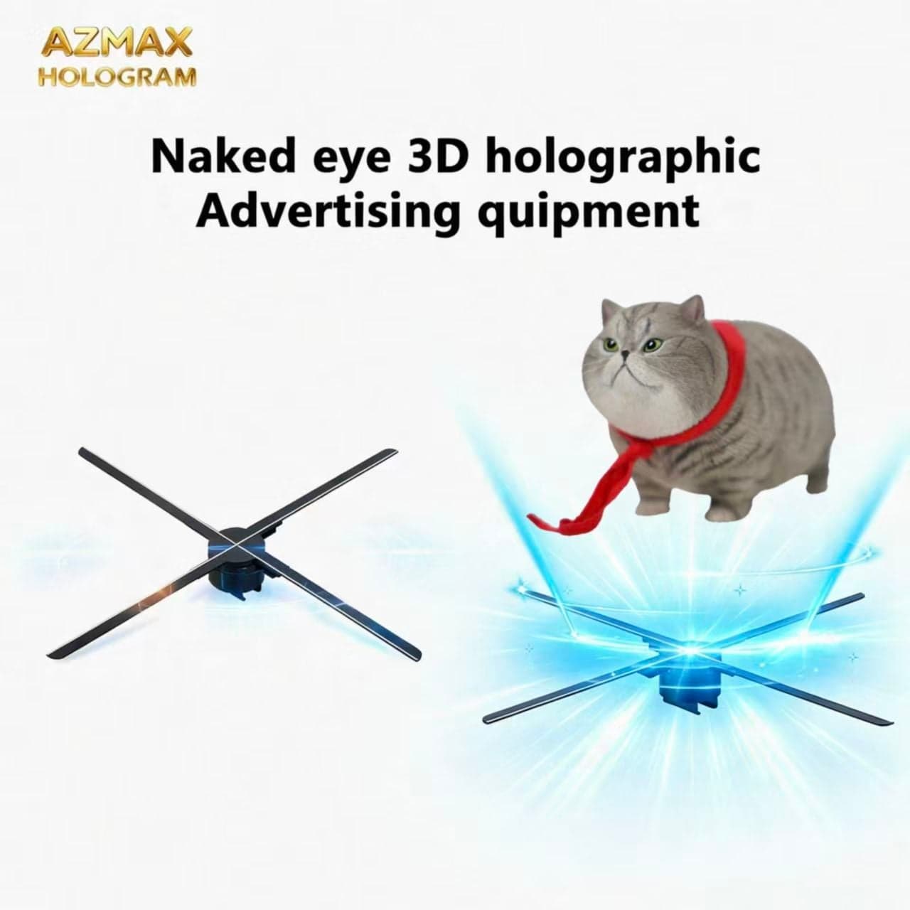 AZMAX 100cm Super High LED Hologram Fan1600LED Spliceable Holographic Display Spinning 3D Projector for Advertising