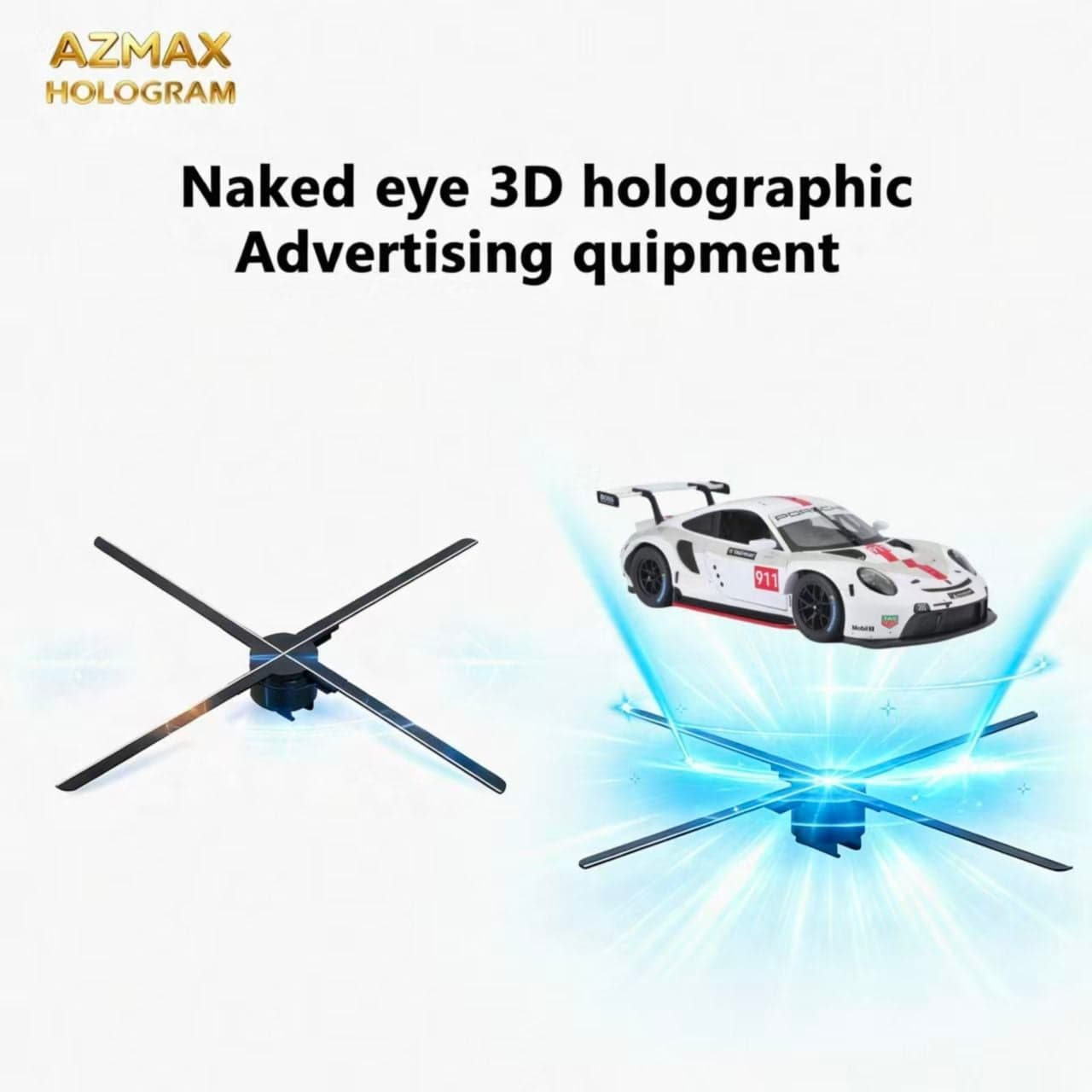 AZMAX Factory Direct High Brightness 100cm 1600LED 4 Blades Holographic Fan New Advertising Display Wifi App Cloud Connectivity