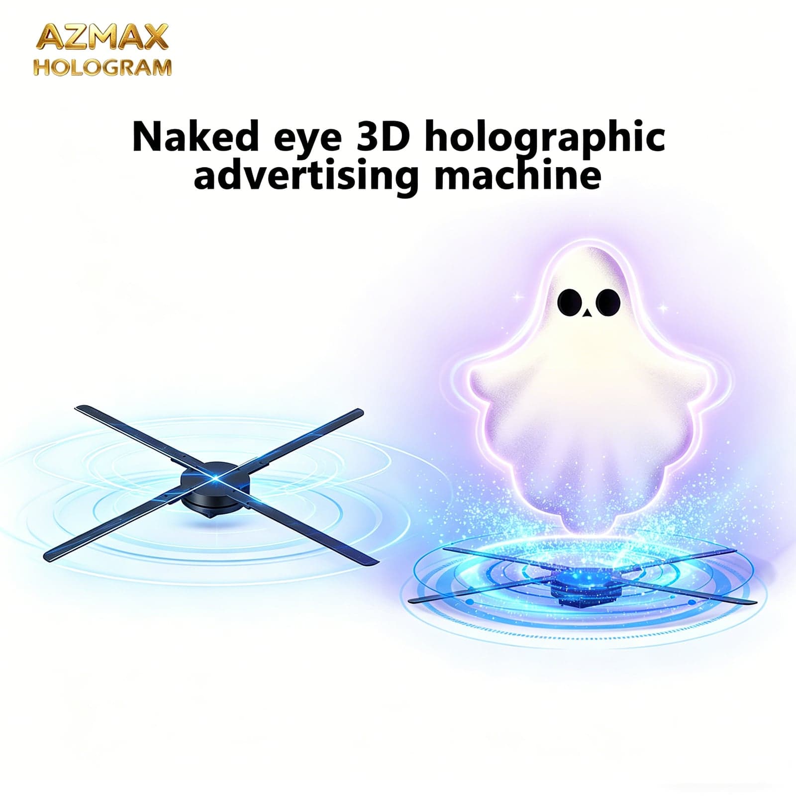 AZMAX 65cm Portable Indoor LED Display 1280LED 3D Hologram Projector Fan Holographic Transparent Led Display Advertising Screen