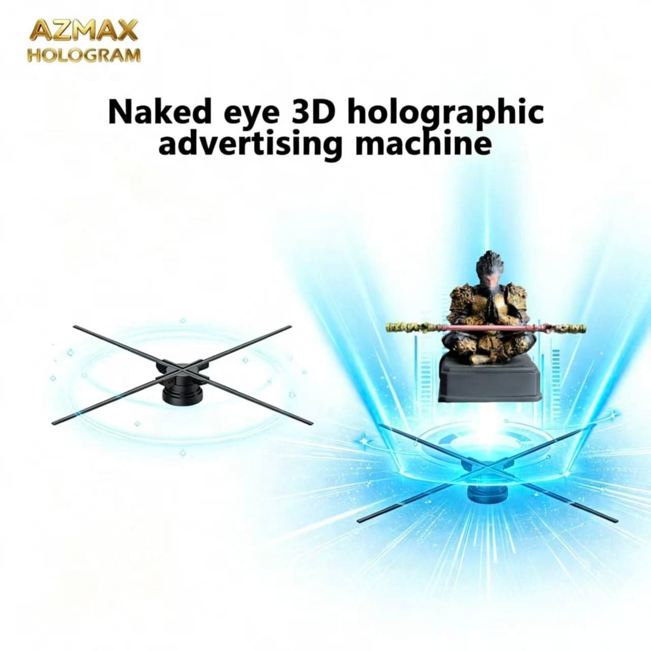 AZMAX 100cm WiFi 3D Hologram Projector LED Sign for Holiday Party Wedding DIY Decoration Christmas Advertising Equipment