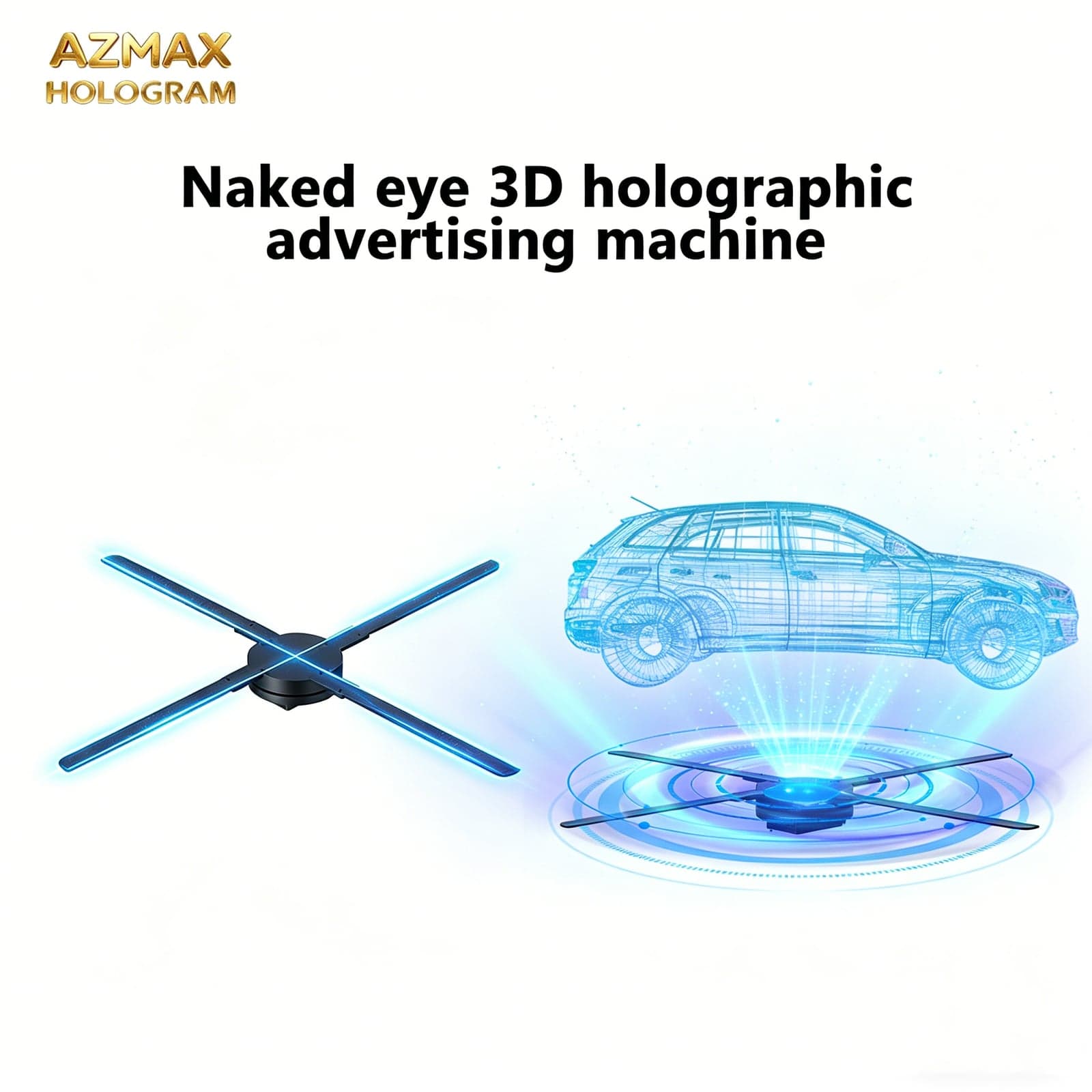 AZMAX 80cm High Resolution 3D Hologram LED Fan Transparent Display Screen 3D Holographic Projection Advertising Screen Equipment