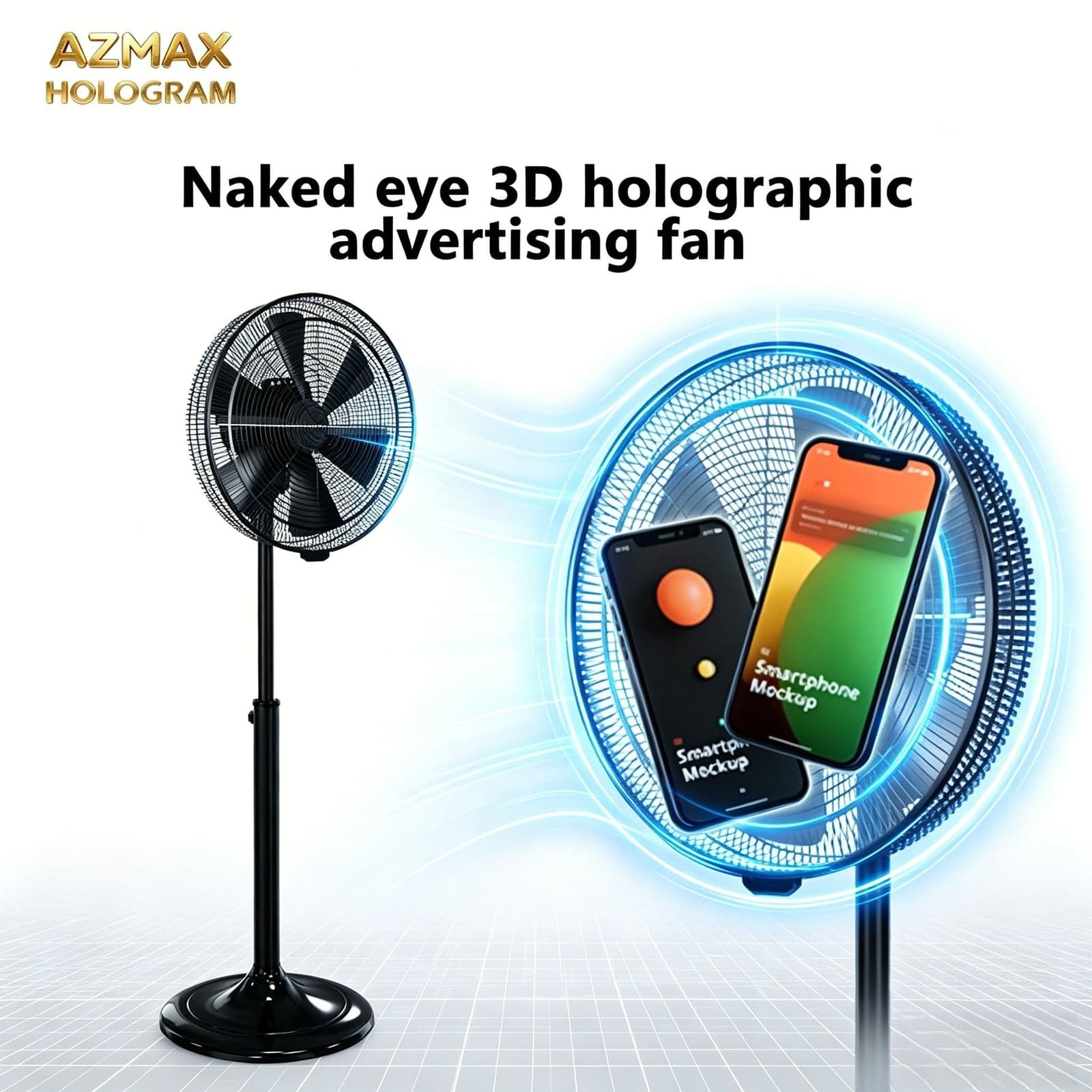 AZMAX 16inch WiFi 3D Holographic Fan with Bright LED Display 2000+ Free 3D Videos for Store Display and Trade Shows