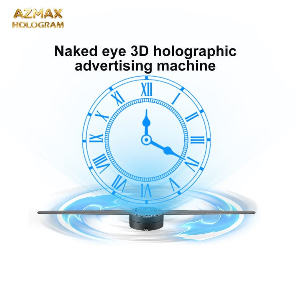 AZMAX a Transparent Holographic Clock Naked-Eye 3D Holographic Fan Projector Various Watch Faces Custom Background Support