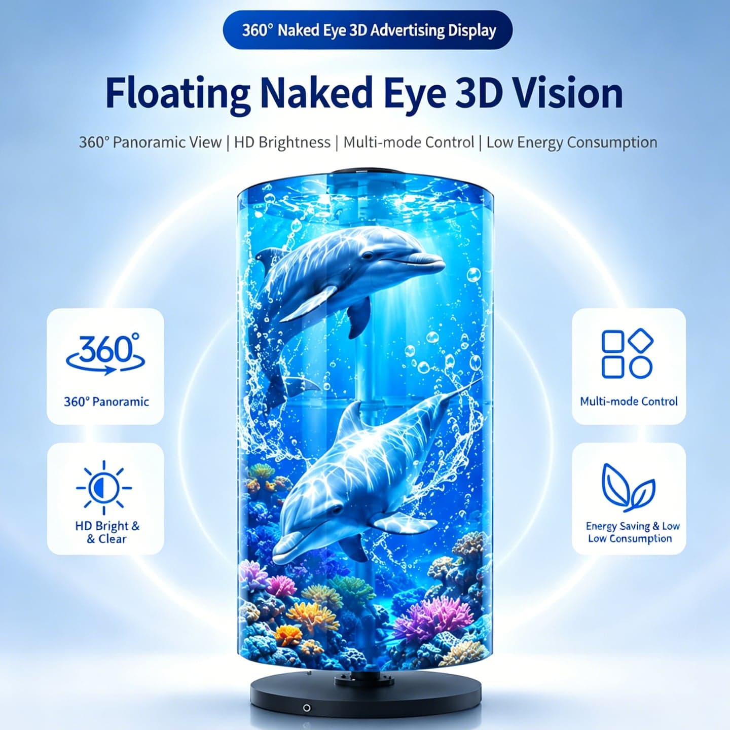 Cylindrical LED Advertising Display High-Speed Rotating Screen Portable Energy-Saving Digital Signage Indoor Retail Store Subway