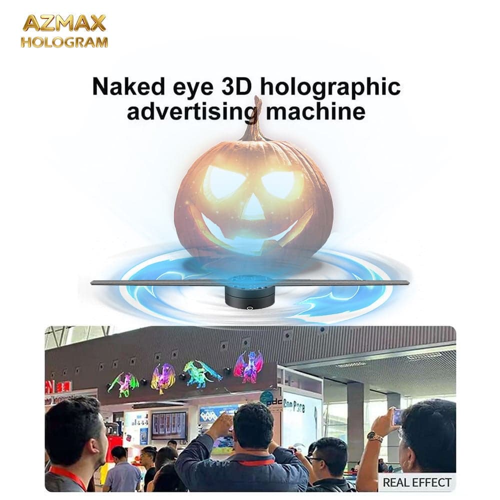AZMAX 3D Hologram Advertising Fan 43CM Holographic Projector LED Indoor OEM Display with Certificate Paper Hologram
