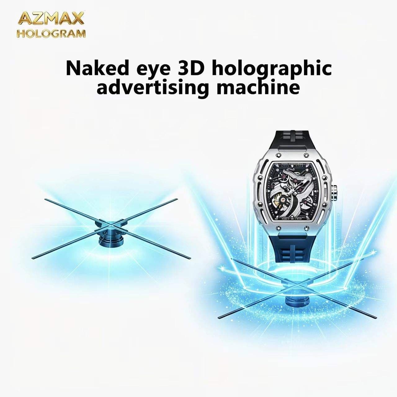 AZMAX 80CM Movable LED Advertising Fan Supports Video 3D Indoor Display 3D Hologram Projection App Upload Content for Schools