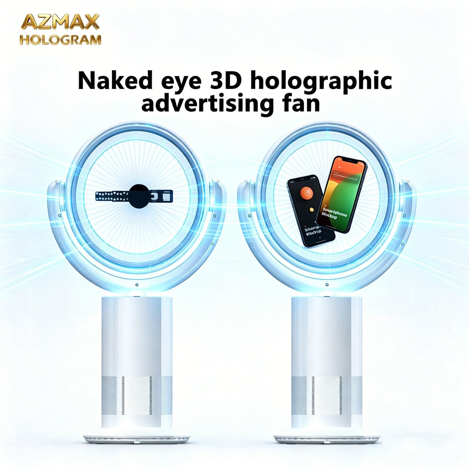 AZMAX OEM Custom Logo 3D Hologram Fan Bladeless Naked Eye 3D Advertising Screen Screen Holographic Projector