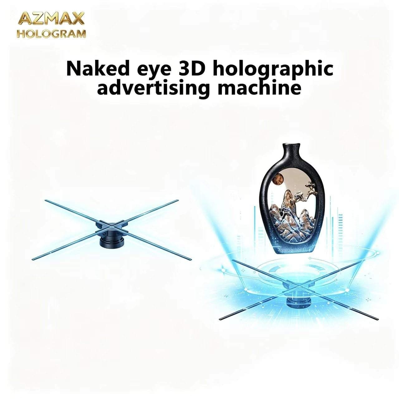 AZMAX 1184LED Android Advertising Equipment 3D Holographic Spinning Projector Four Blades for Retail Shop Gates