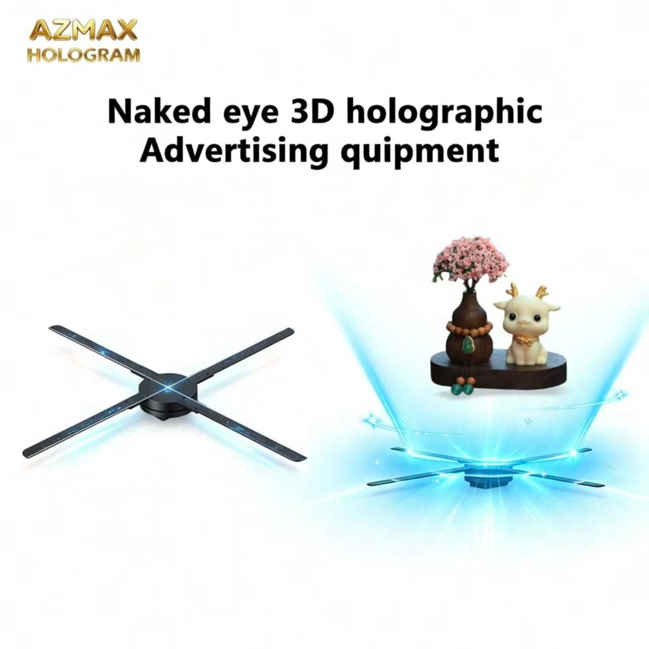 AZMAX High Resolution 1280LED 65cm 4 Blades Screen Quality 3D Hologram Fan Advertising Display Factory Advertising Equipment