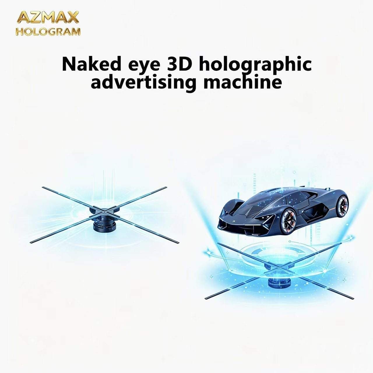 AZMAX Modern Style 80cm 928 LED 3D Holographic Projection Pyramid Fan App Control for Christmas Advertising Equipment