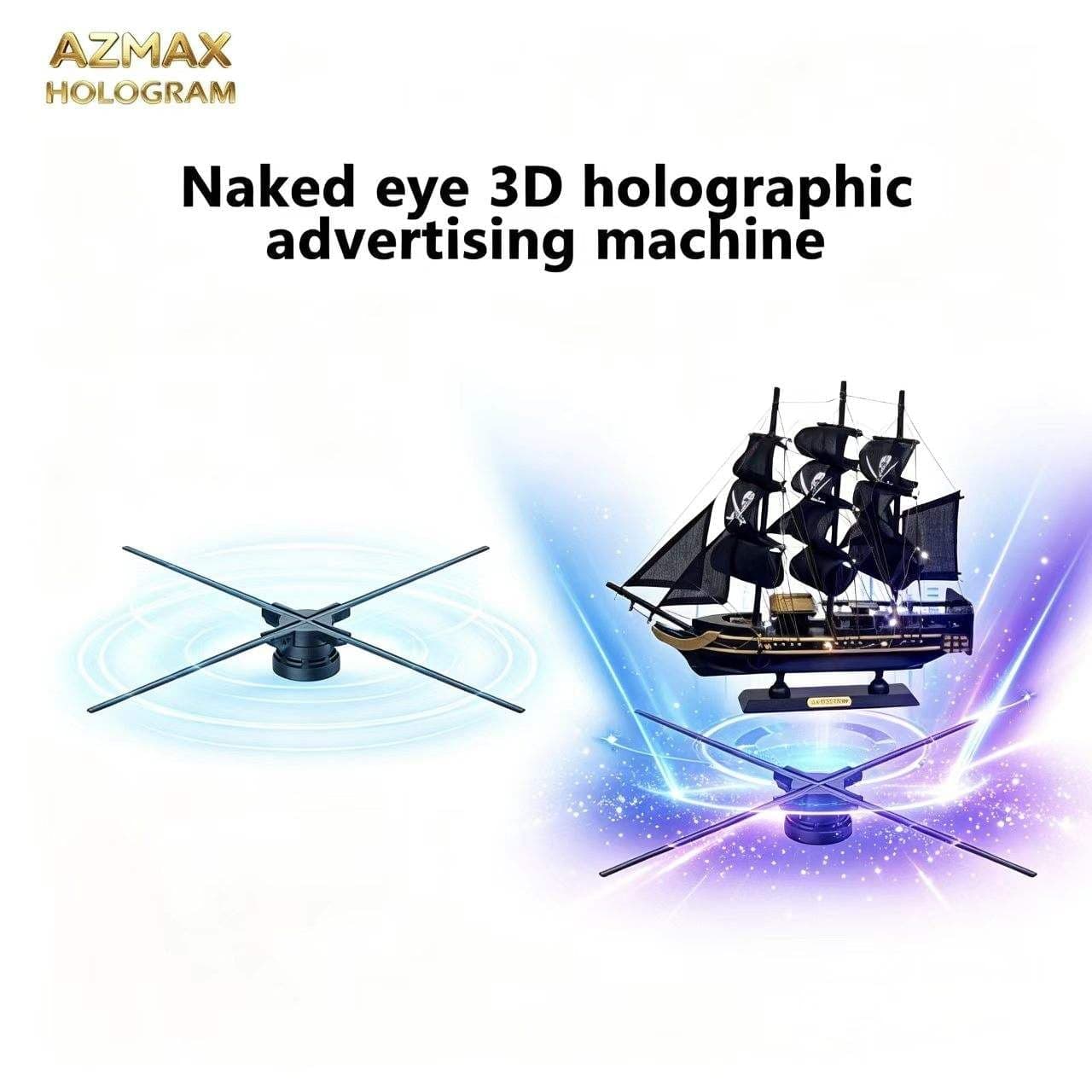 AZMAX 4K Resolution Outdoor Advertising Equipment 80CM 928LED 3D Hologram Projection Fan with 4 Blades New Style Projection Fan