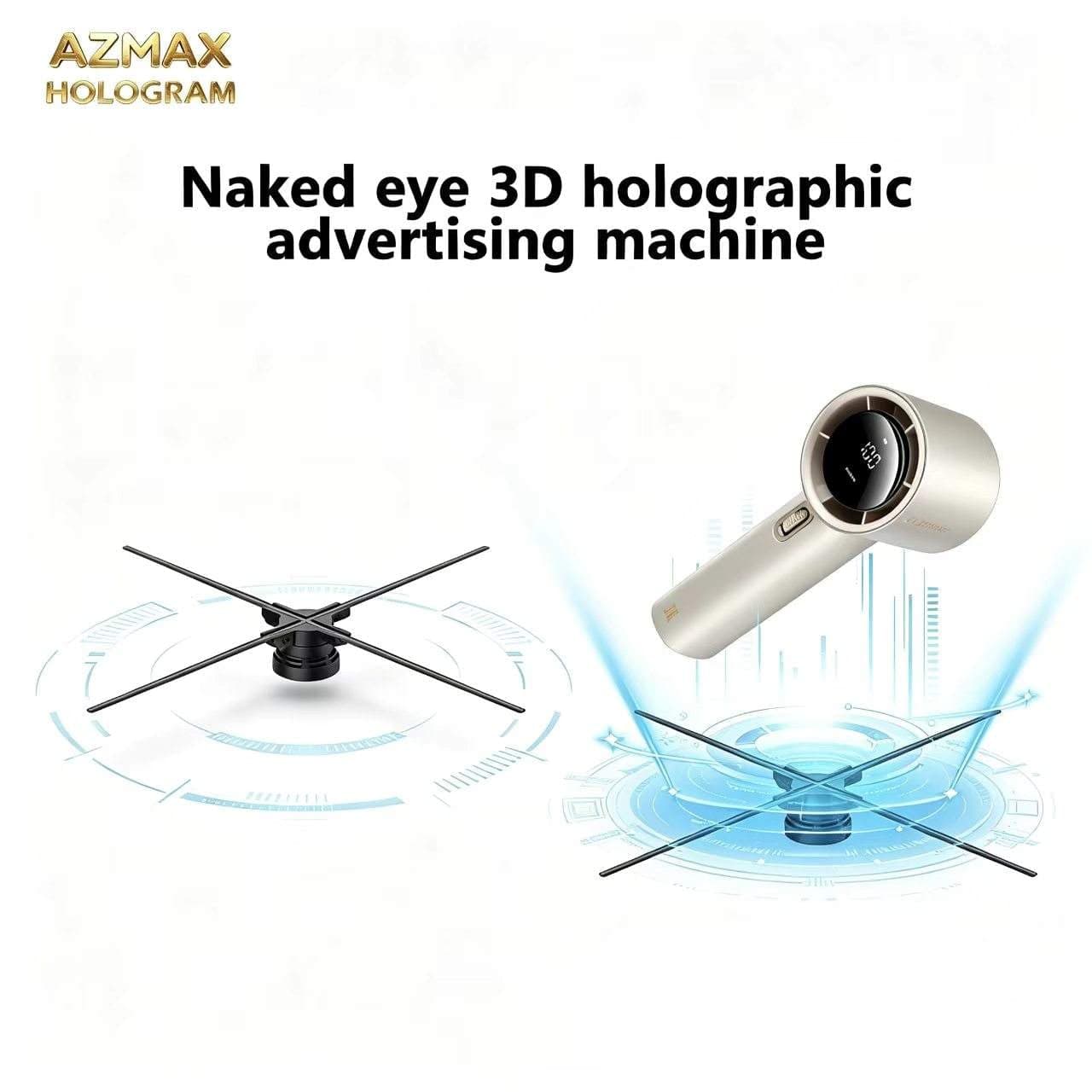 AZMAX 56CM Movable LED Fan Indoor Advertising Equipment 3D Hologram Projection Supports Video Content Upload for Schools Markets