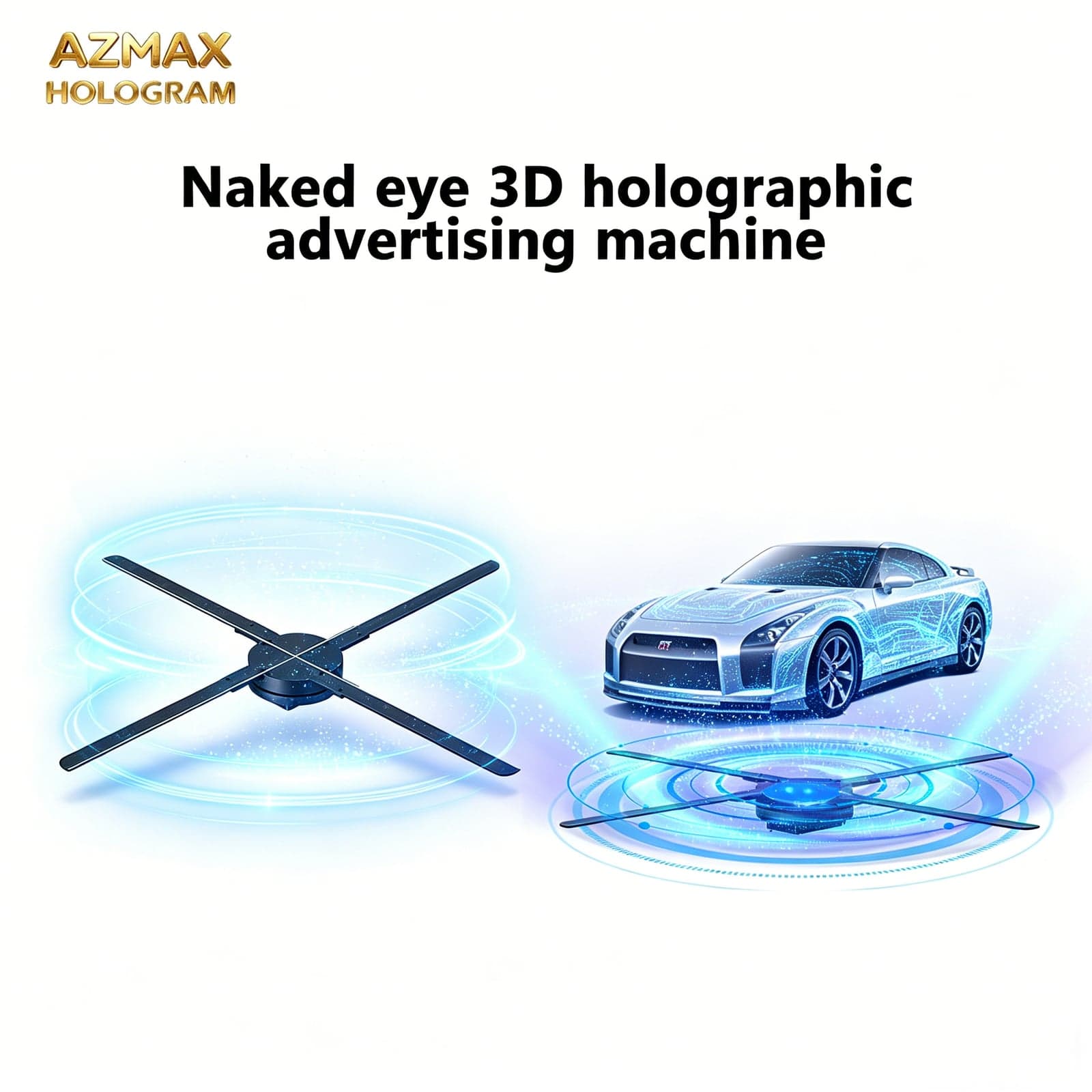 AZMAX OEM 80cm 1280 LED Ultra High Definition 3D Holographic Fan Indoor/Outdoor Transparent Display Advertising Screen Education