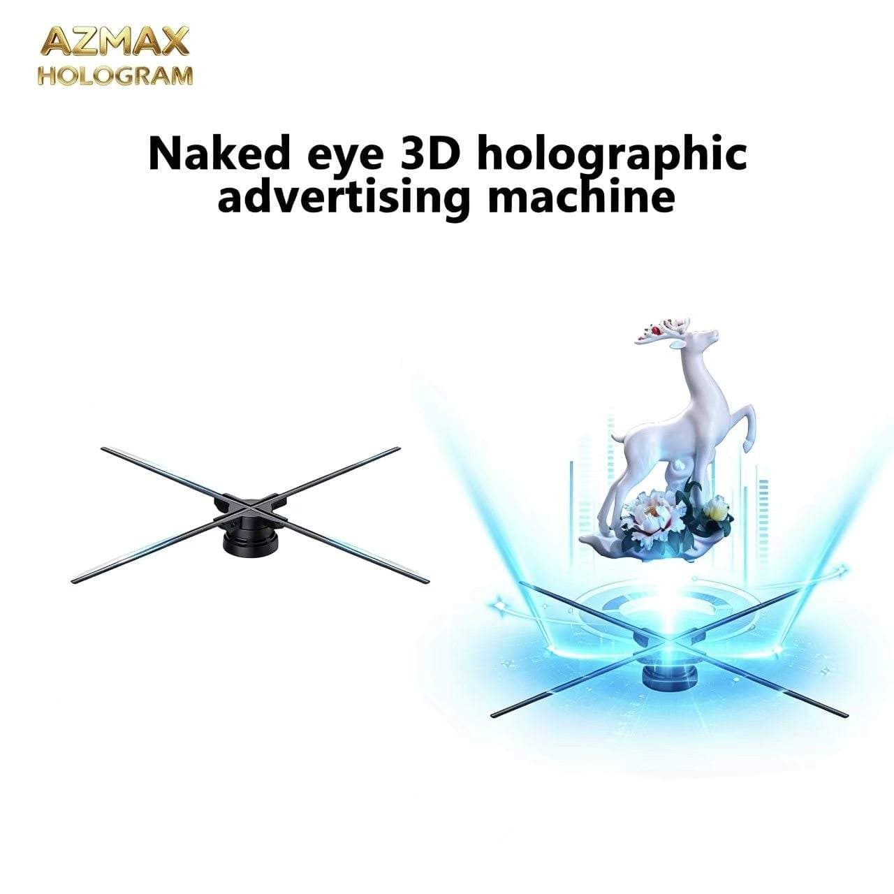 AZMAX 65cm Wifi LED 3D Fan Hologram Projector Indoor/Outdoor Advertising Logo Light Lamp Remote Control 3D Display Equipment