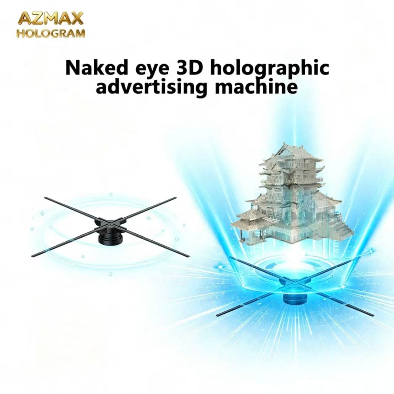 AZMAX 100cm /Wired 3D Hologram Projector LED Sign Lamp Remote Management Real-Time Advertising Display for Images