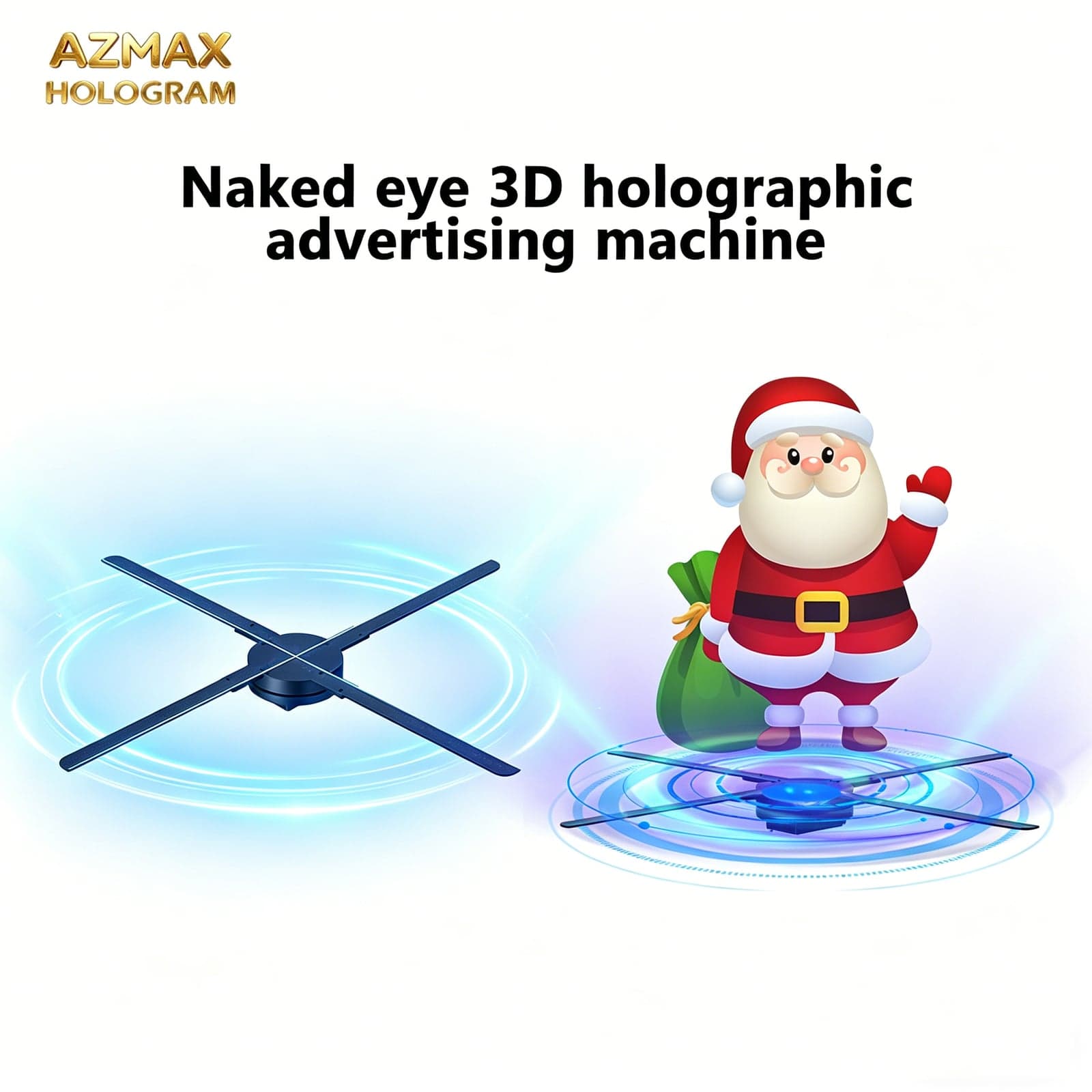 AZMAX 52-100cm 3D Holoram Fan Holographic Projector Transparent Circle Led Screen Display Indoor Advertising Equipment