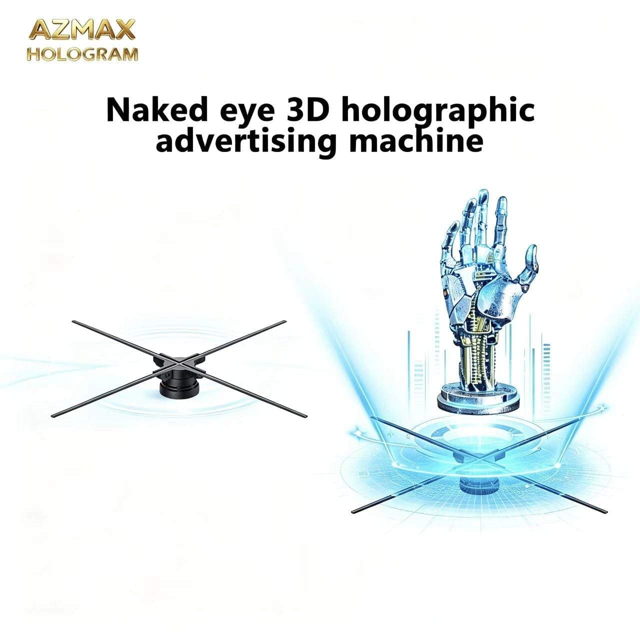 AZMAX1184LED Holographic Projector 3D Hologram Player Fan Hologram 3d Projector 60cm 3D Indoor Display Advertising Equipment