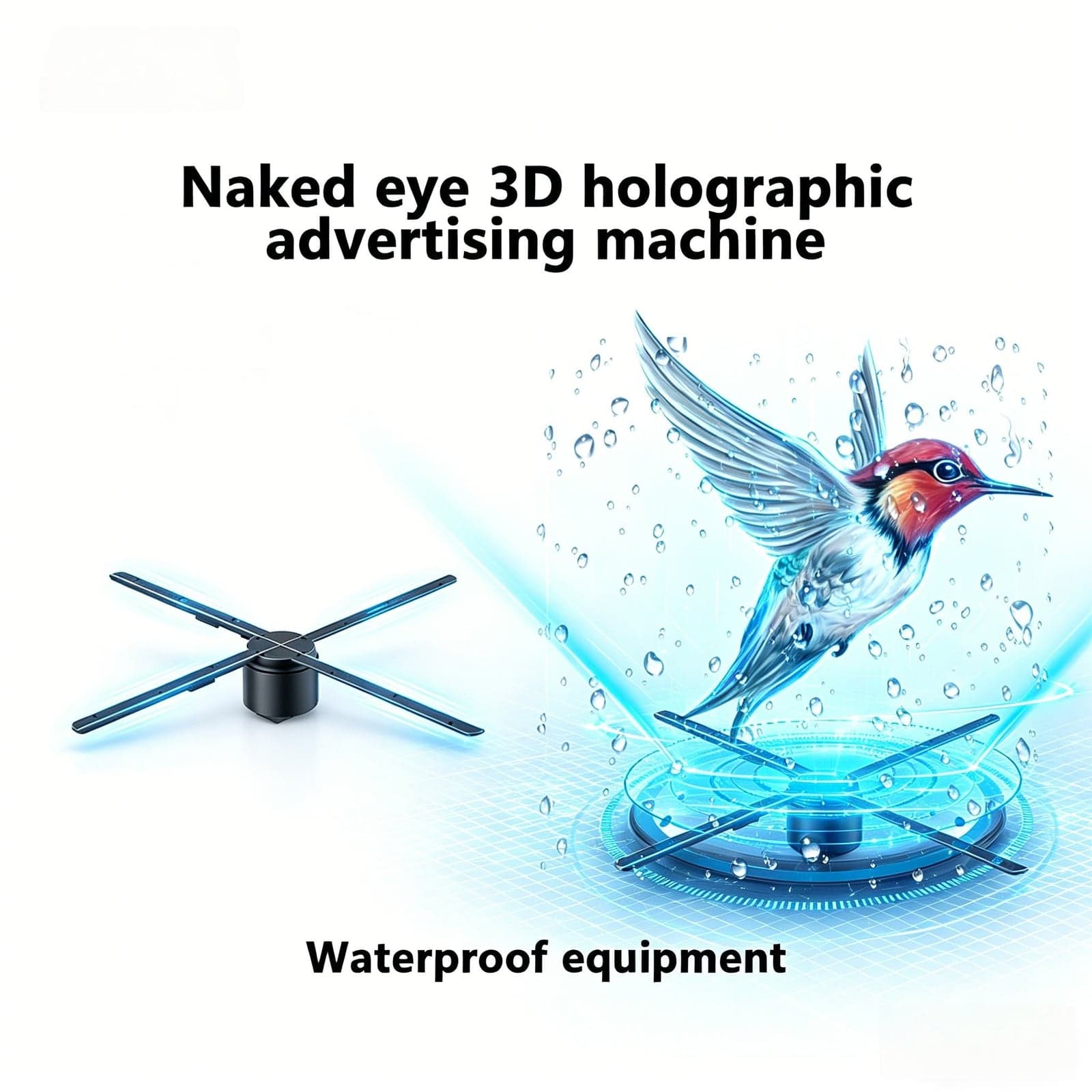 AZMAX High Tech 80cm Modern Style Holographic Fan 896LED 3D Air Display Projector Waterproof 4K Max High Impact