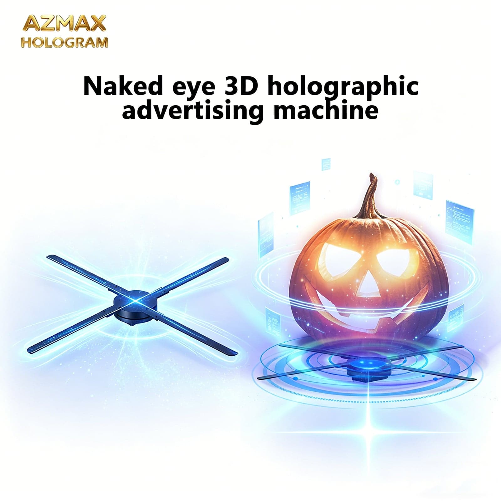 AZMAX 65cm 1280LED 4 Blades Naked 3D Hologram Projector Fan Transparent Led Display Screen Advertising Equipment