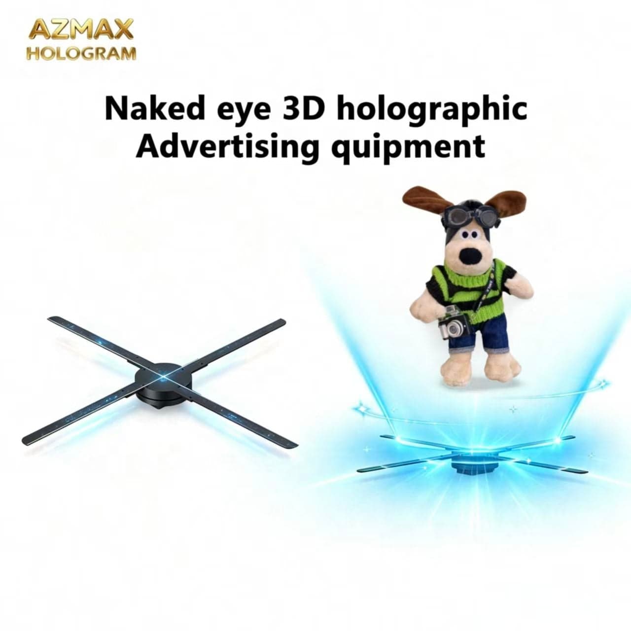 AZMAX 1280*1280 Indoor LED 4 Blades 80cm 3D Hologram Projector Naked Eyes Hologram 3D LED Fan App Control Led Display Screen