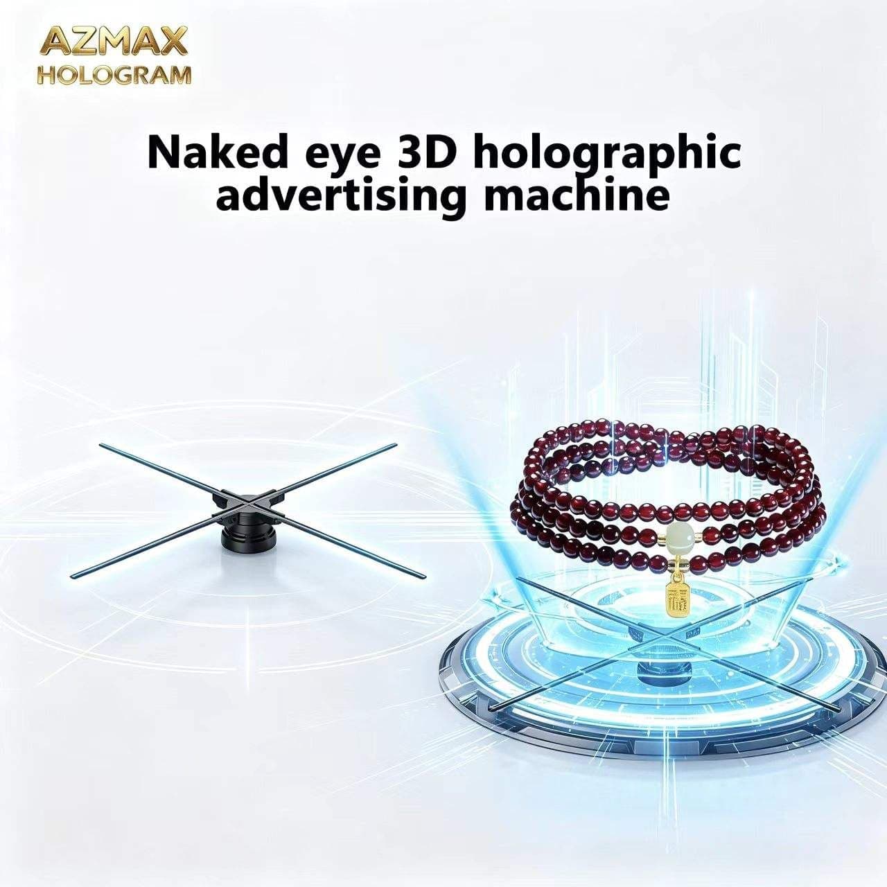 AZMAX High Quality 56CM 1104LED Movable Indoor Advertising Hologram Display Fan Supports Video 3D Content & App Upload
