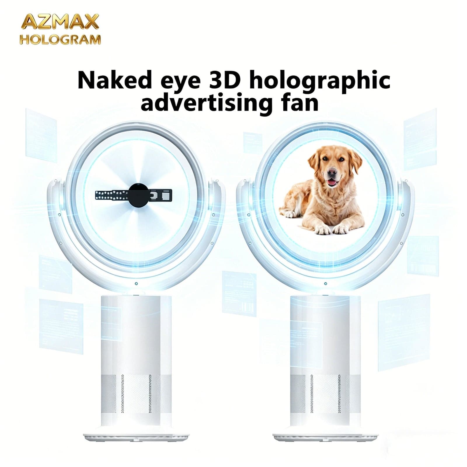 AZMAX 3D Holographic LED Fan Bladeless Naked Eye 3D Display Hologram Advertising for Shop Mall Exhibition OEM Custom Logo