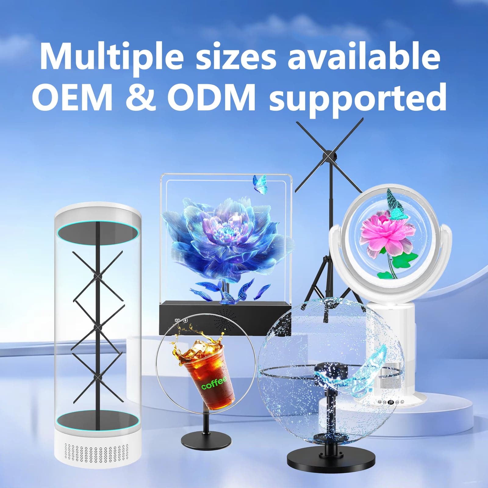 1024 Beads Holographic Fan Projector 26 Inch Indoor Display with App Remote Splicing Support Education OEM