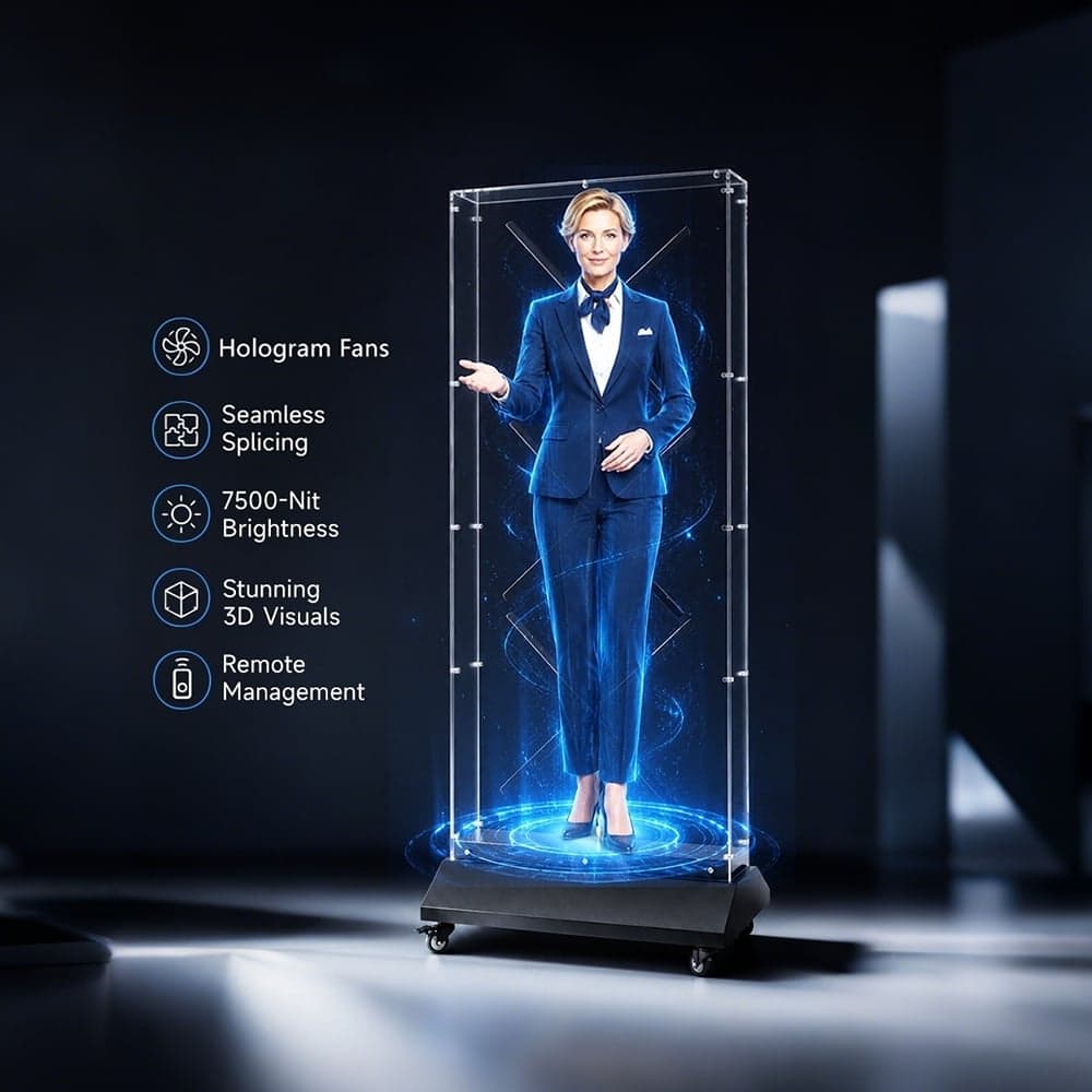 High Brightness Transparent LED Display 3D Holographic Advertising Fan OEM for Retail Stores Commercial Use (Cabinet)