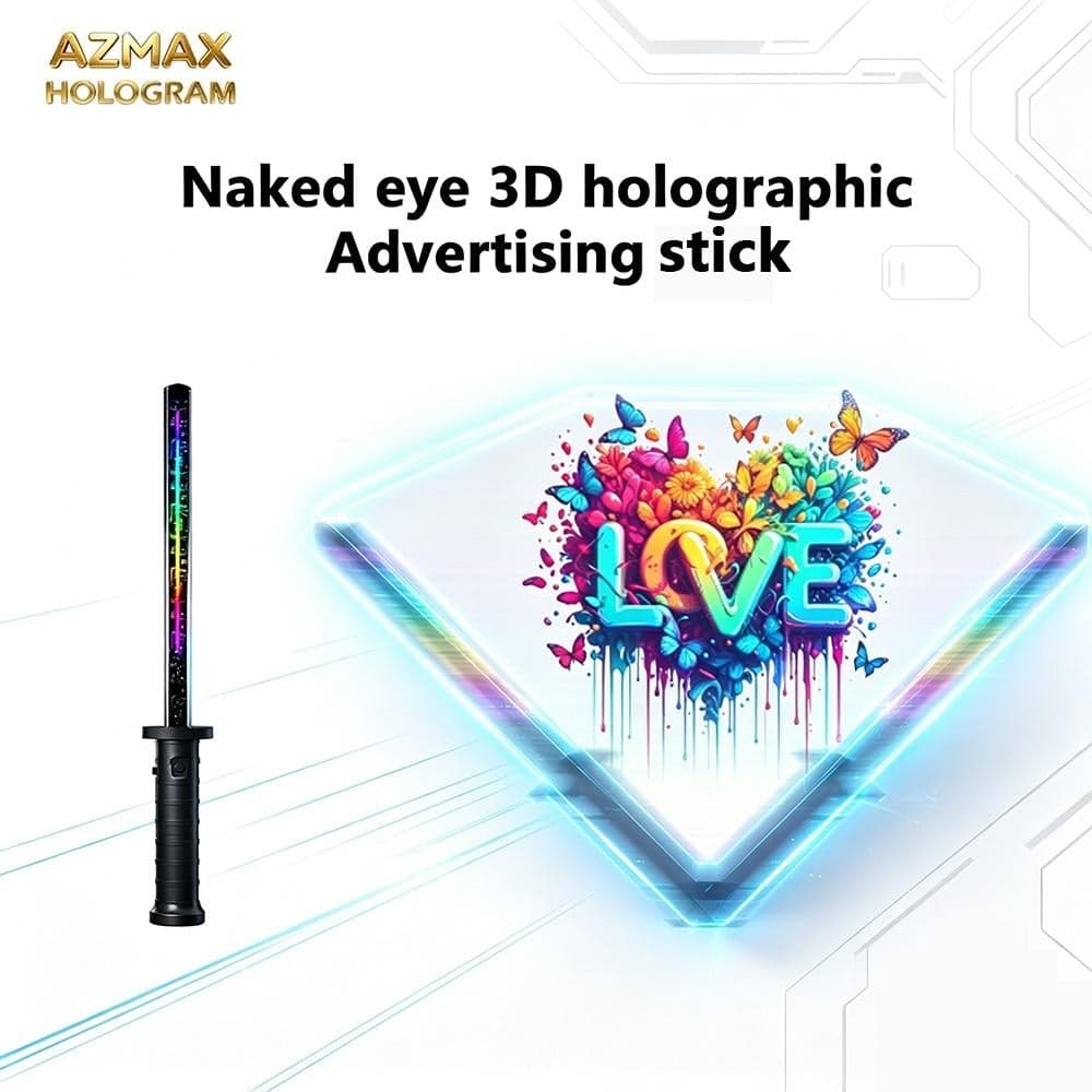 AZMAX 37.91cm 96LED Indoor Magic Stick Customized 3D Hologram Stick for Vocal Concert Cheer Indoor Holographic Fans Magical