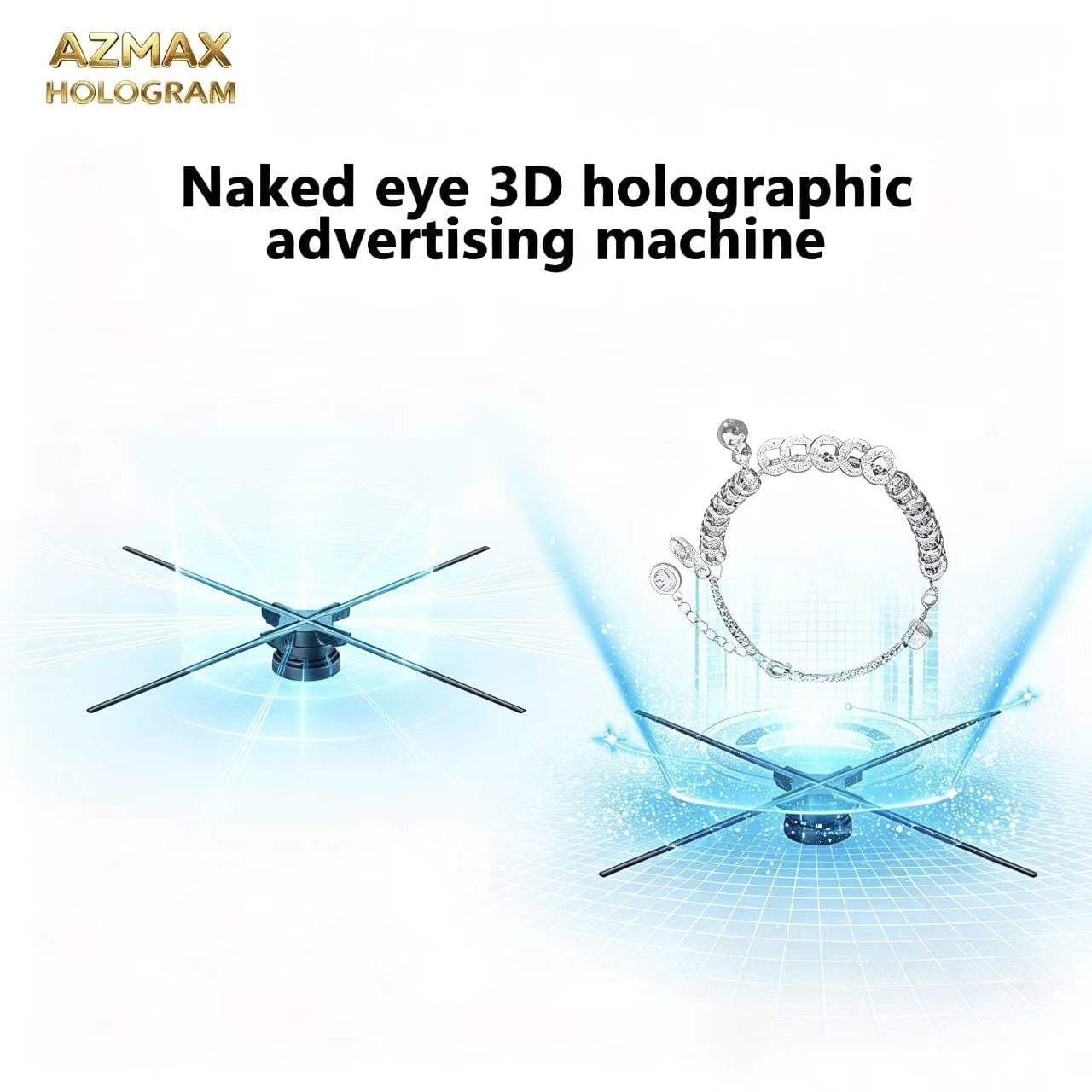 AZMAX Customized 45CM 720LED 3D Hologram Indoor Advertising Equipment 4-Fan LED Display Wifi for Photos Videos Logo Light