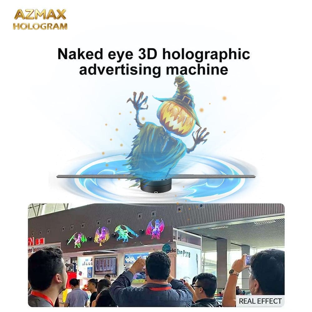 AZMAX 42cm Mini Logo Neon HD Advertising Board 3D Hologram Fan Transparent Led Display Screen Digital Signage and Displays
