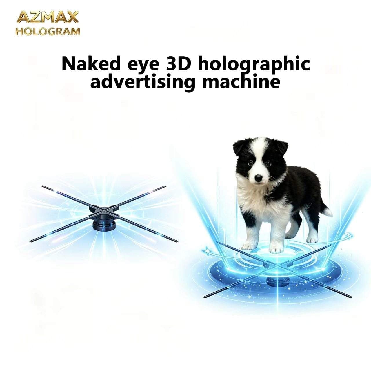 AZMAX 56CM Four Blades Indoor Advertising Holographic 3D LED Fan Naked Eyes Wifi App Projection Control Education Display OEM