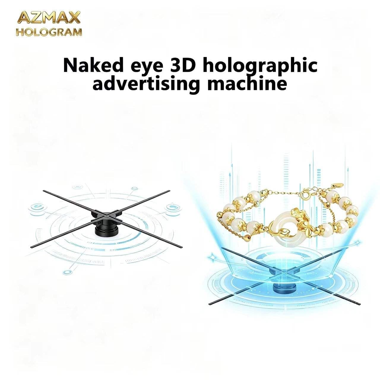 AZMAX 3D Holographic 4-Blade LED Projector Fan High Resolution 52CM 1024LED Wifi App Display for School & Market Advertising